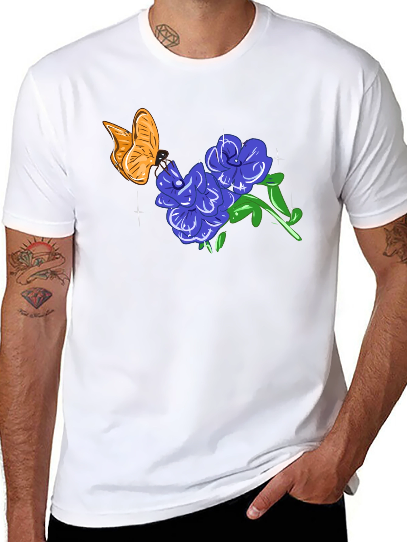 Black Butterfly & Floral Graphic T-Shirt view 8