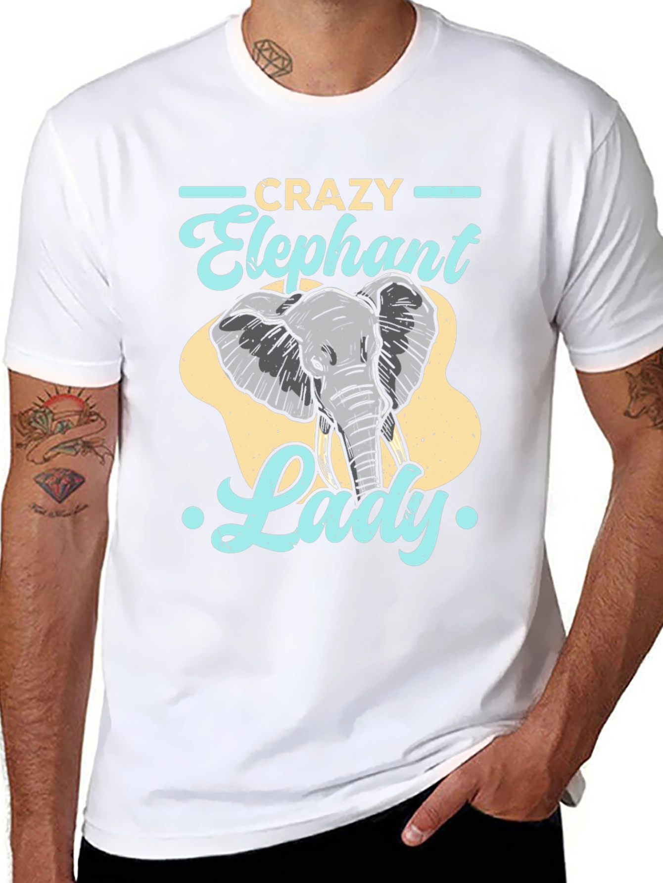 Black Crazy Elephant Lady Graphic Tee - Fun Animal Lover Shirt view 8