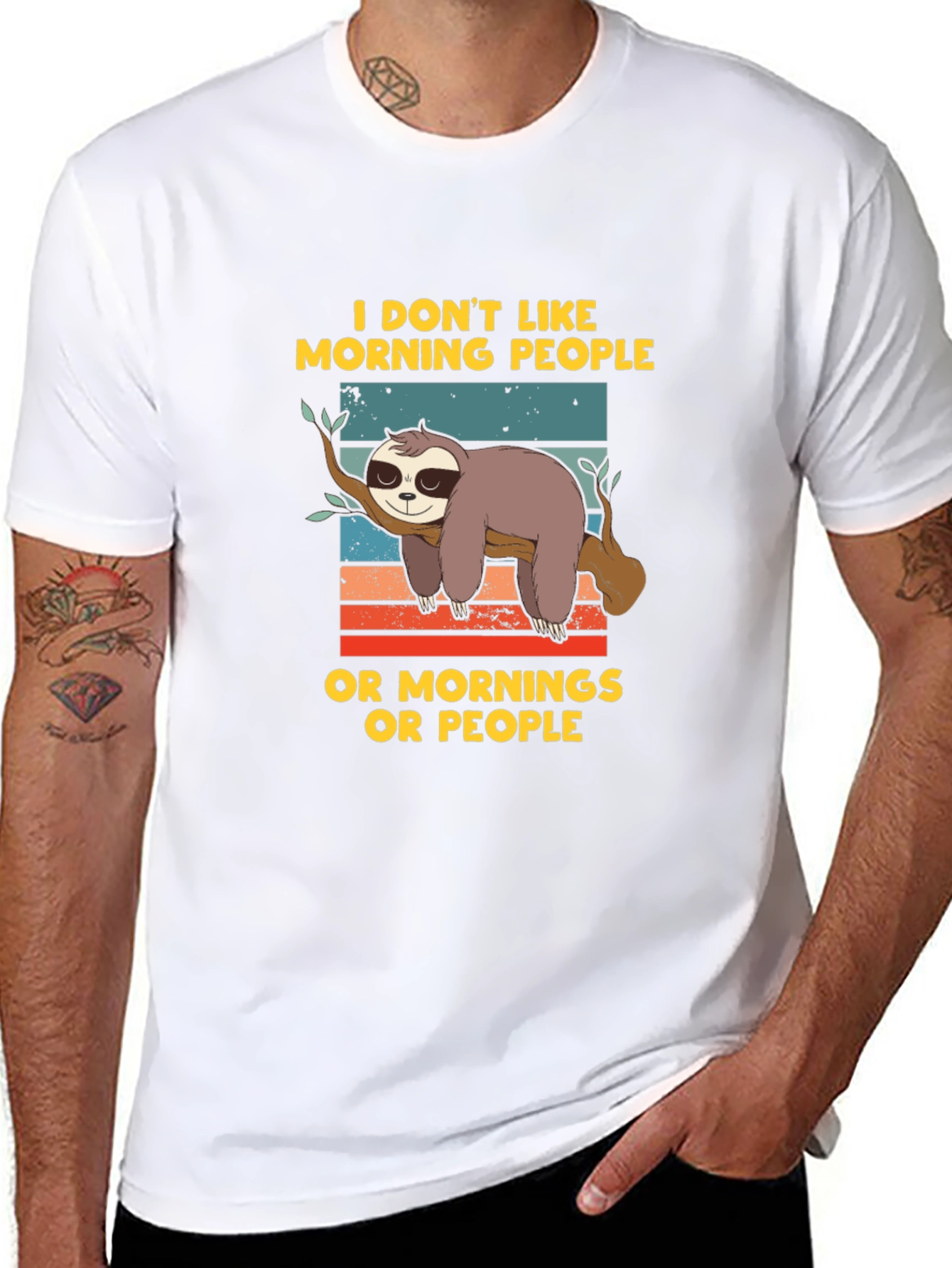 Black Funny Sloth T-Shirt - "I Don't Like Morning People" view 8