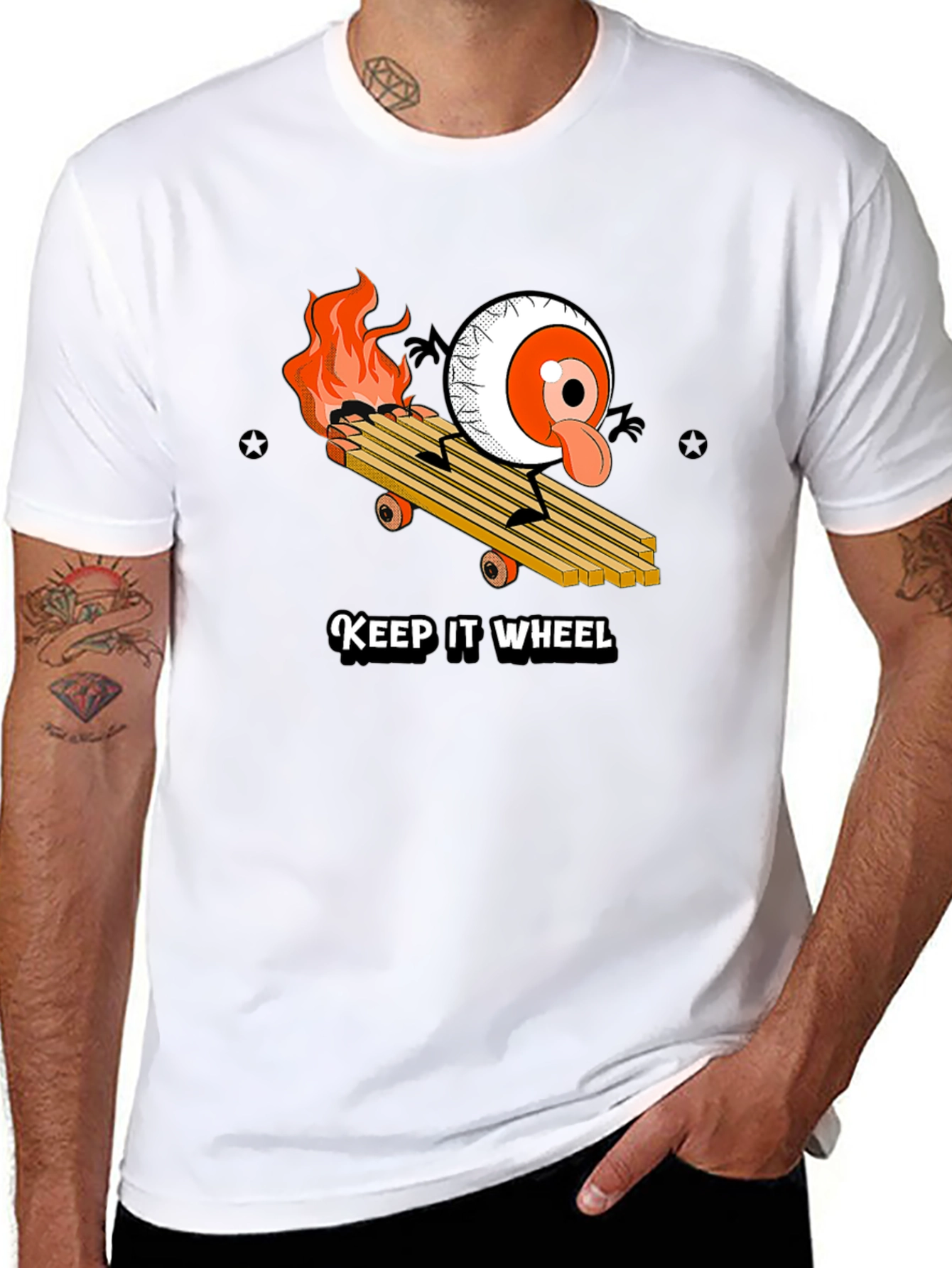 Black Keep It Wheel Eyeball Skateboard Graphic Tee view 8