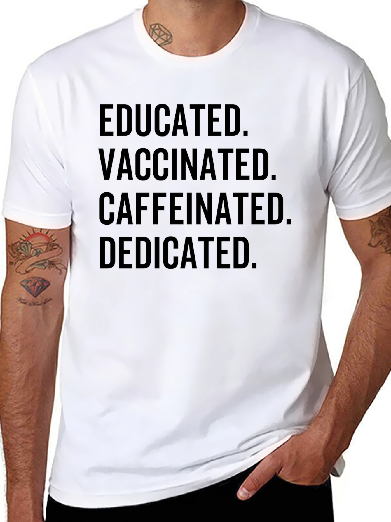 Black Educated Vaccinated Caffeinated Dedicated T-Shirt view 8