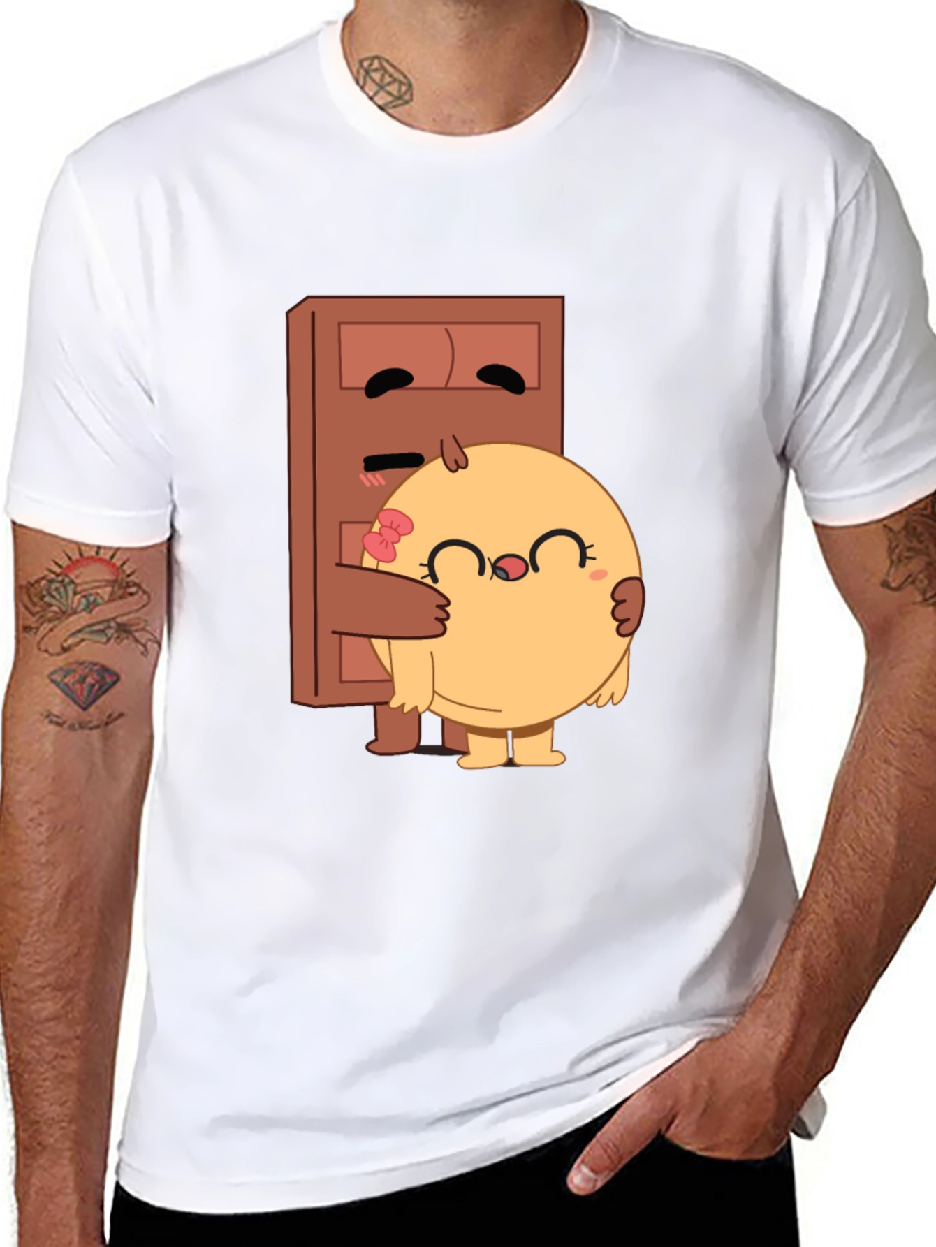 Black Cute Cartoon Hug T-Shirt view 8