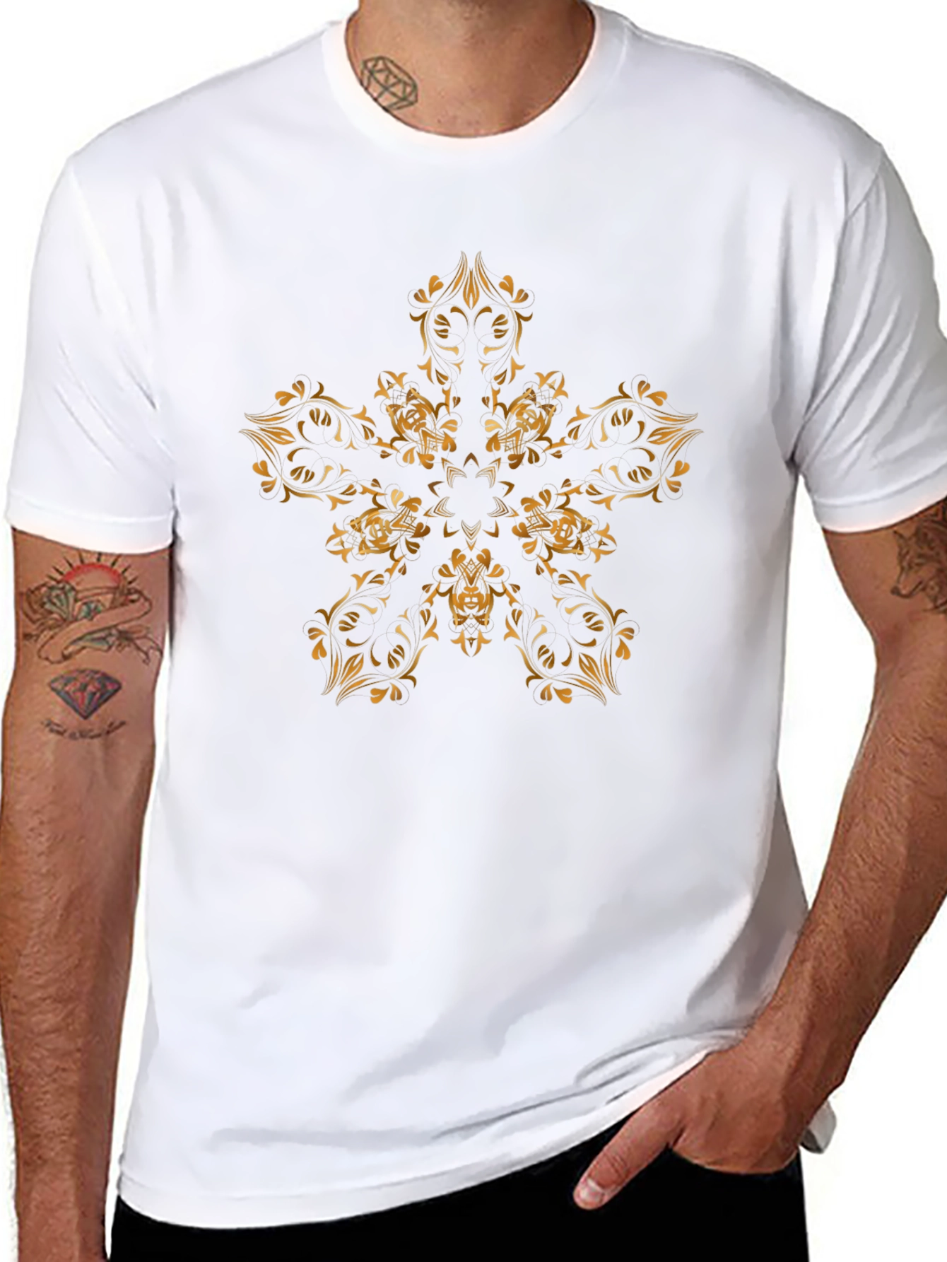 Golden Mandala Print Black Tee - Stylish & Unique - 8