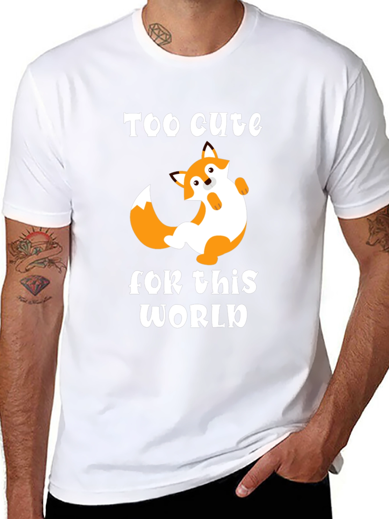 Black Cute Fox Graphic Tee - Too Cute For This World T-Shirt view 8