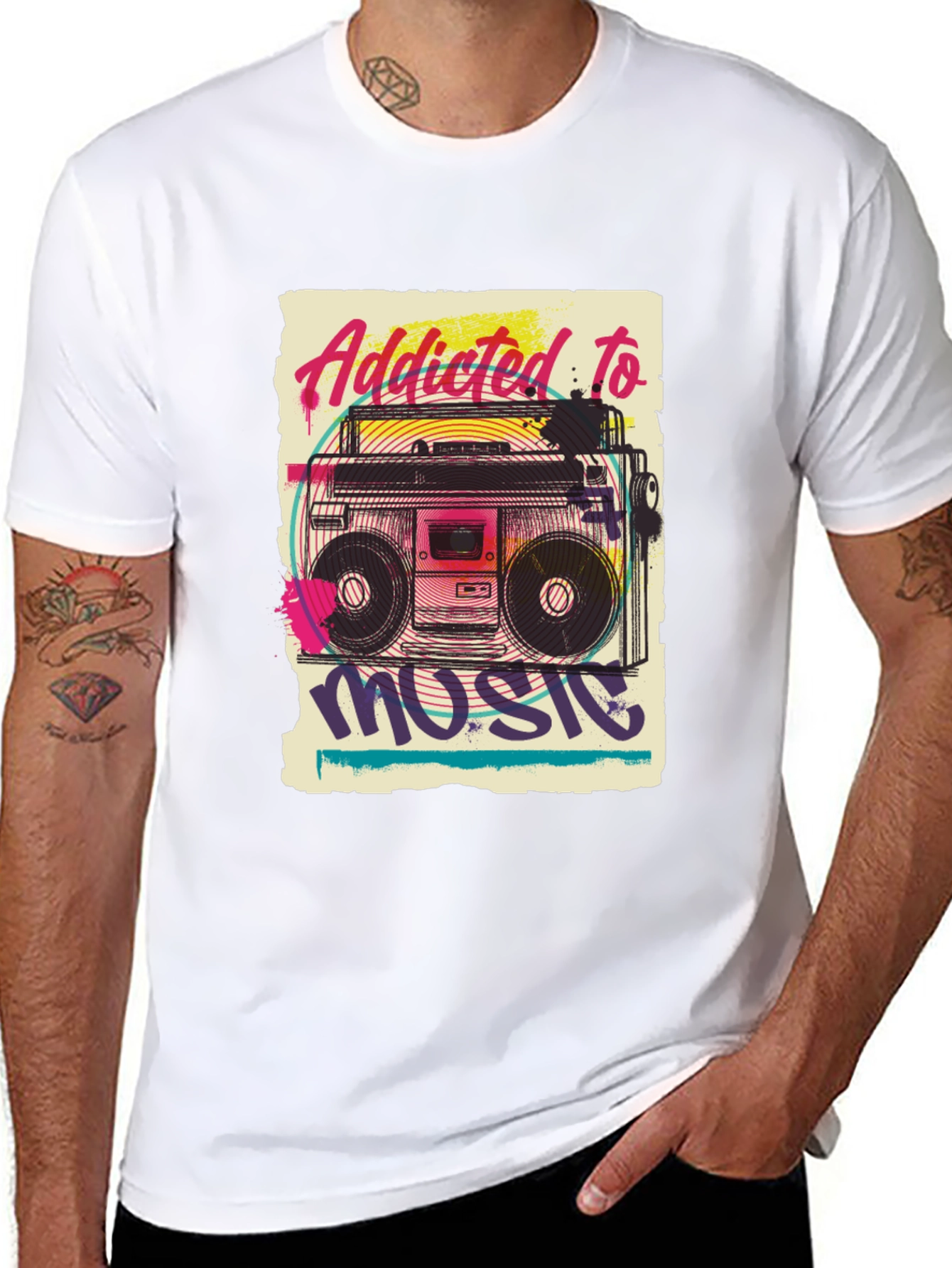 Black Addicted to Music Graphic Tee view 8