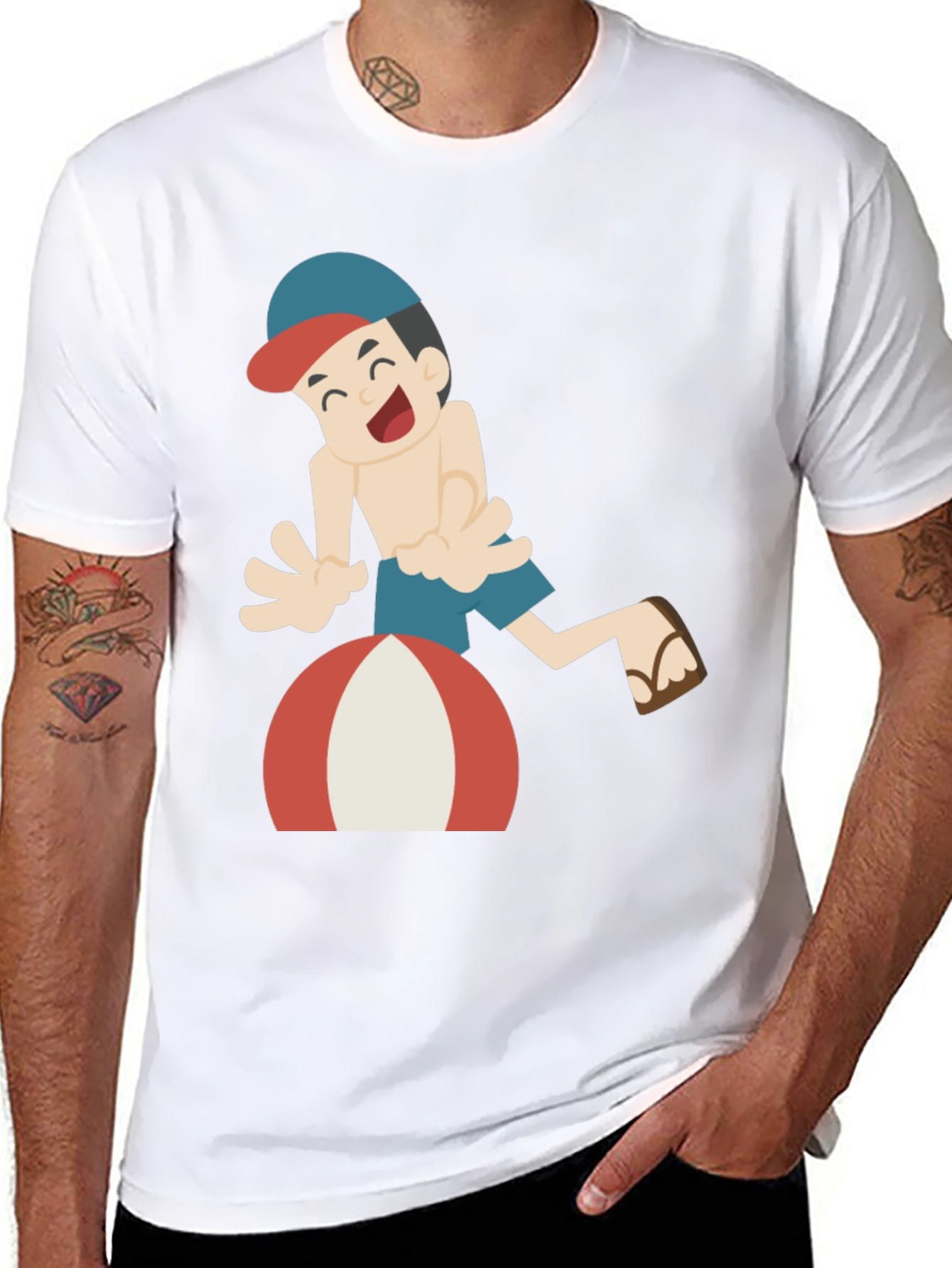 Black Cartoon Beach Fun Black T-Shirt view 8