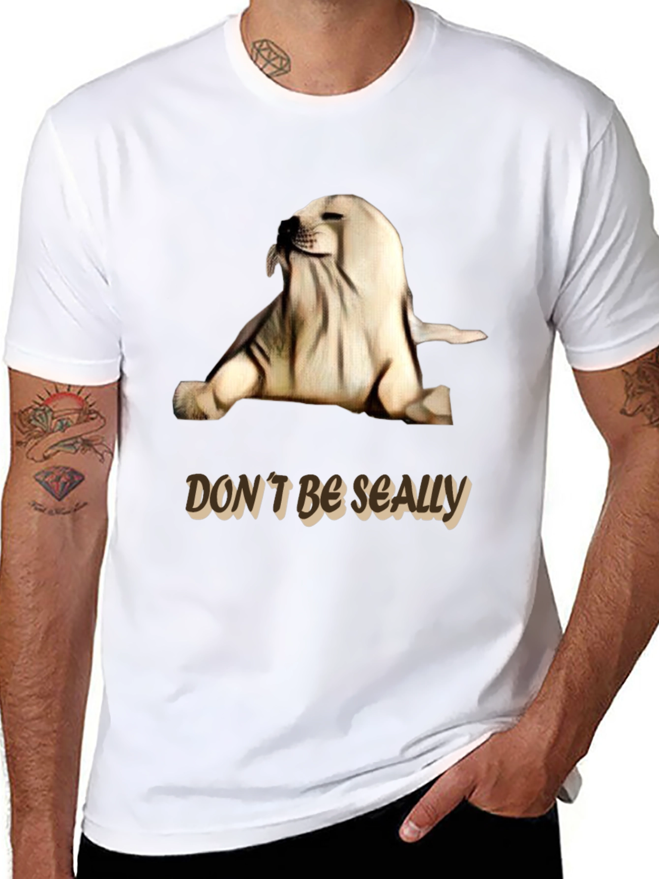 Black Don't Be Seally Graphic Tee - Funny Seal Pun Shirt view 8