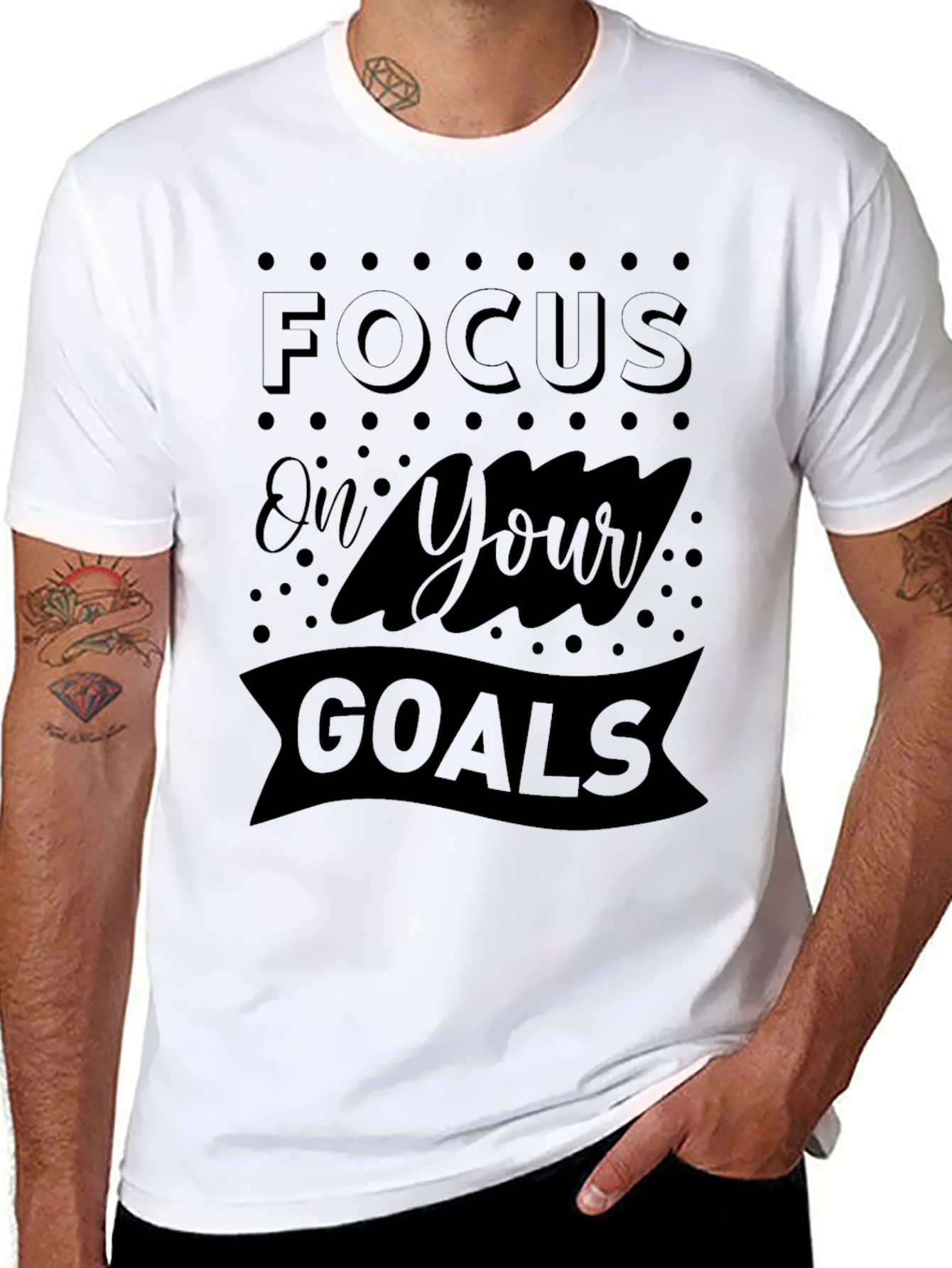 Black Focus on Your Goals Graphic Print Men's Black T-Shirt view 8