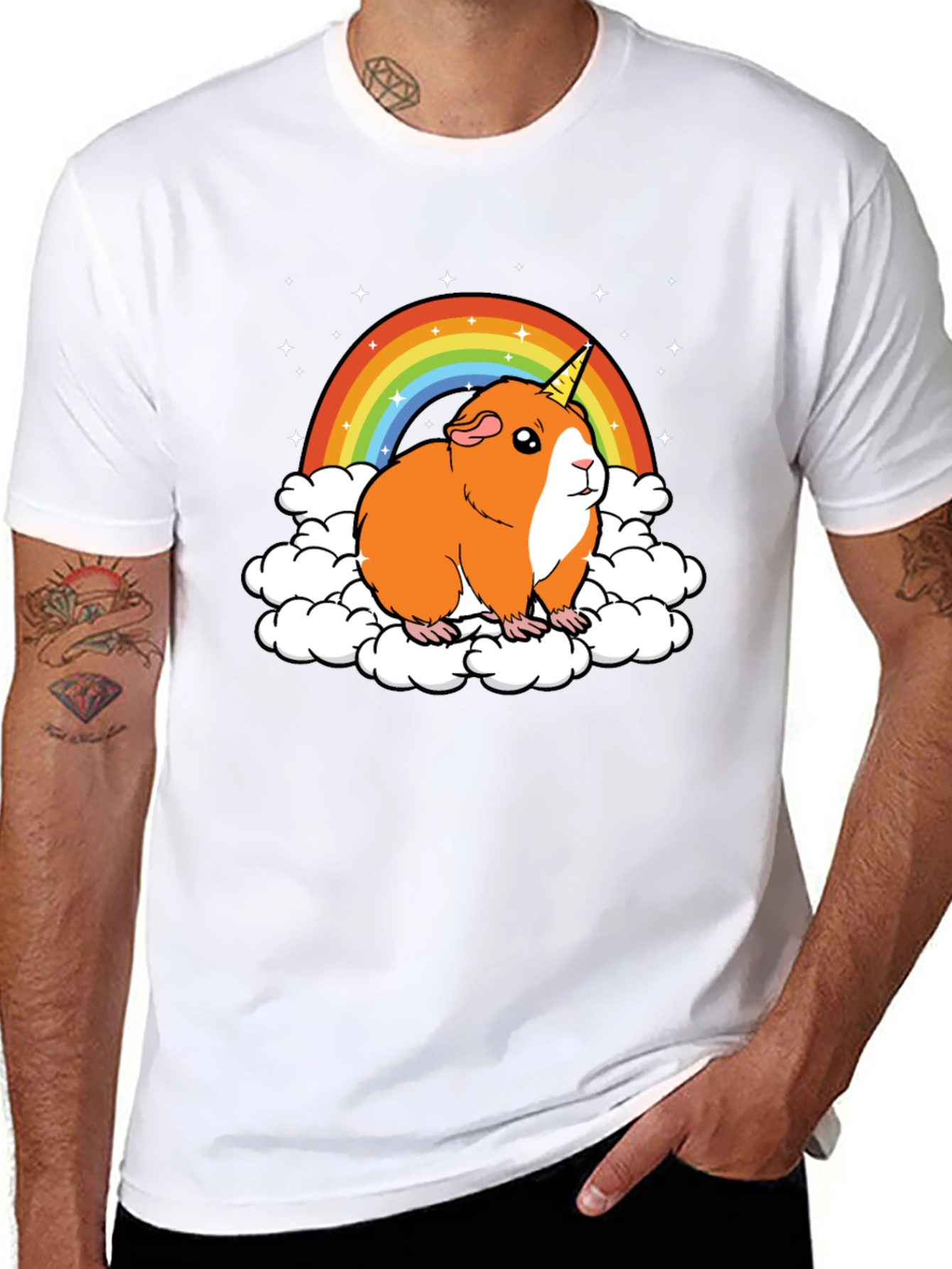 Black Guinea Pig Unicorn Rainbow Graphic Tee view 8