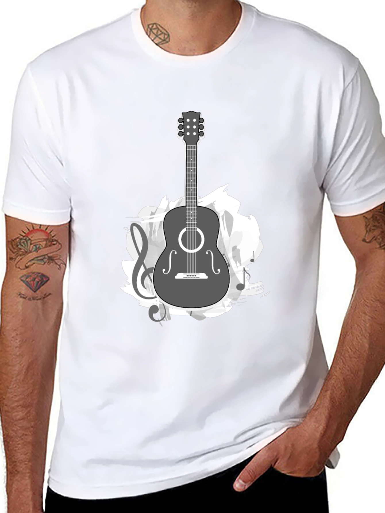 Black Guitar Music Graphic Tee - Black Cotton T-Shirt view 8