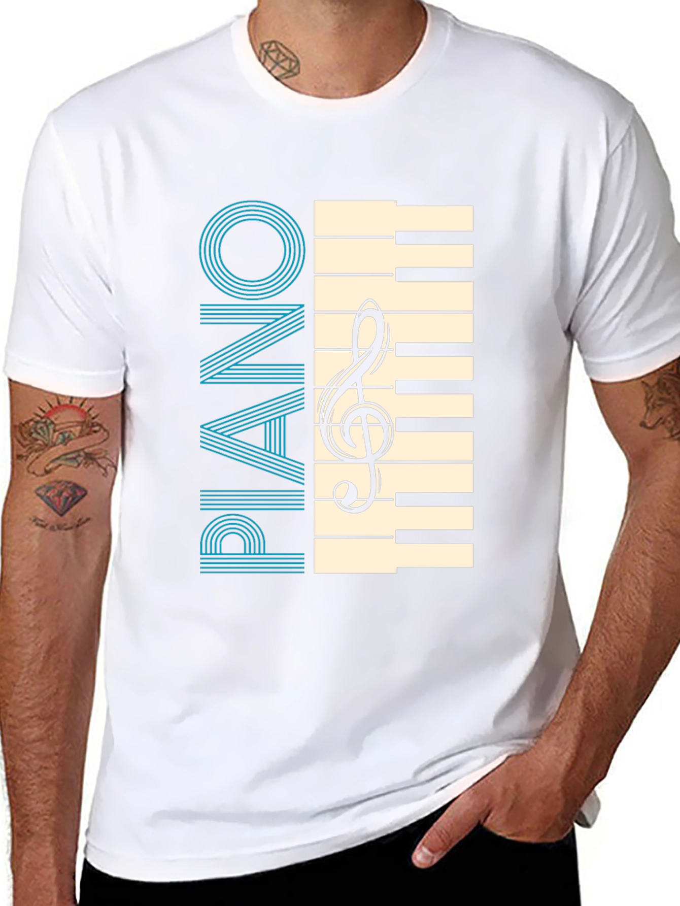 Black Piano Keys & Clef Graphic T-Shirt - Musician's Style view 8