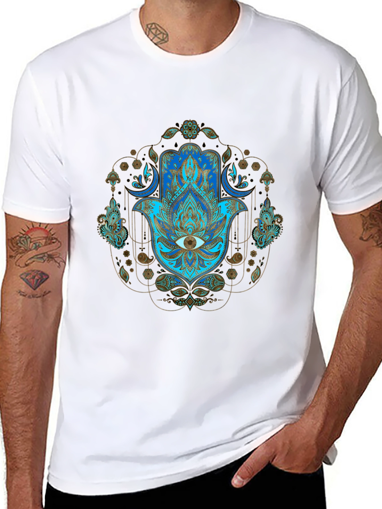 Black Hamsa Hand Graphic Print Tee - Spiritual Protection T-Shirt view 8