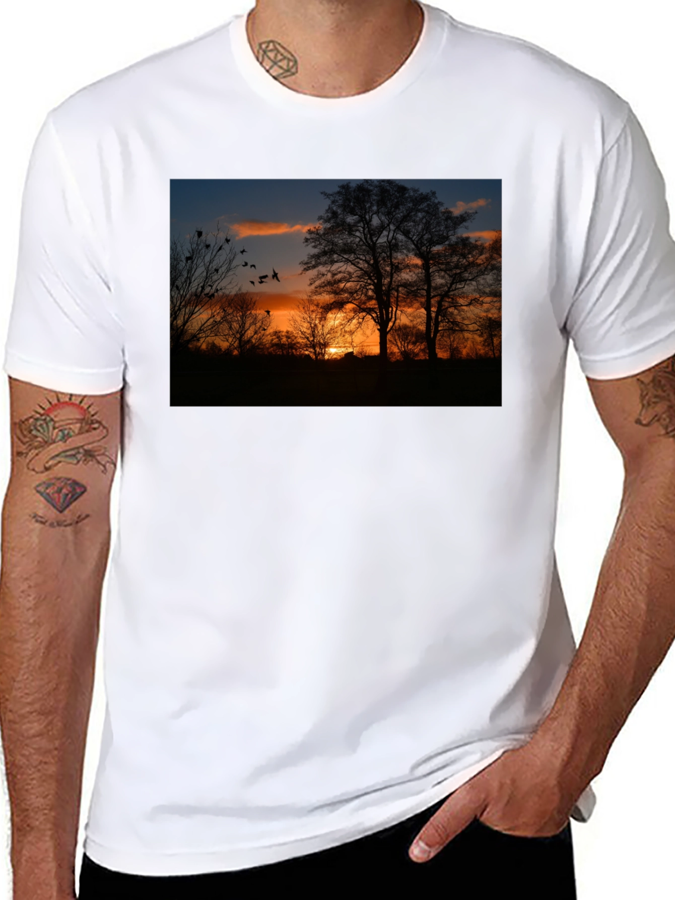 Sunset Trees Graphic Tee - Nature Inspired Black T-Shirt - 8