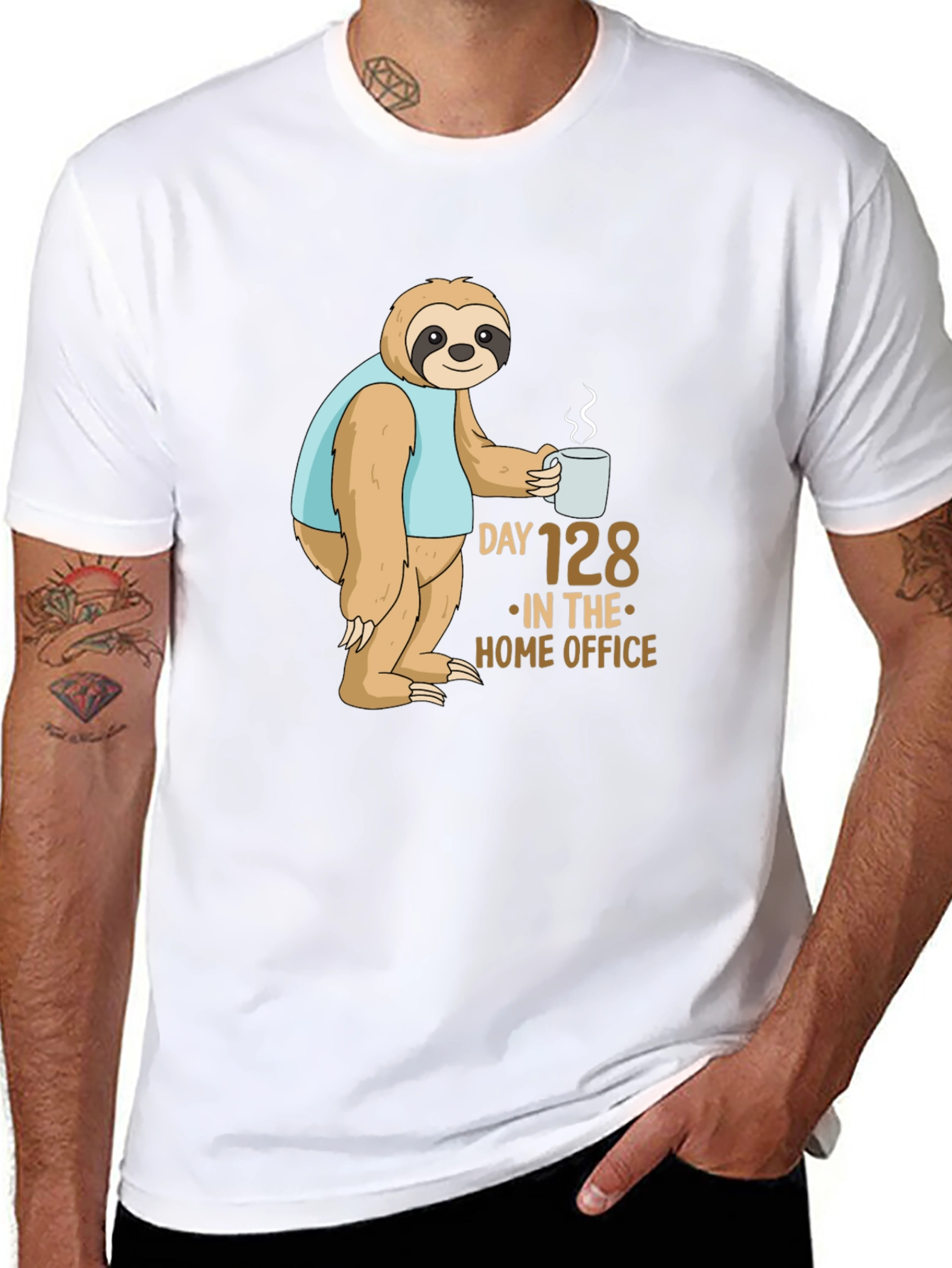 Black Sloth Day 128 Home Office T-Shirt view 8