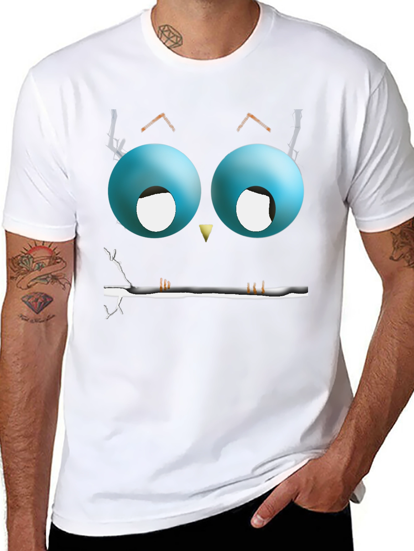Black Cartoon Owl Eyes T-Shirt - Men's Black Graphic Tee view 8
