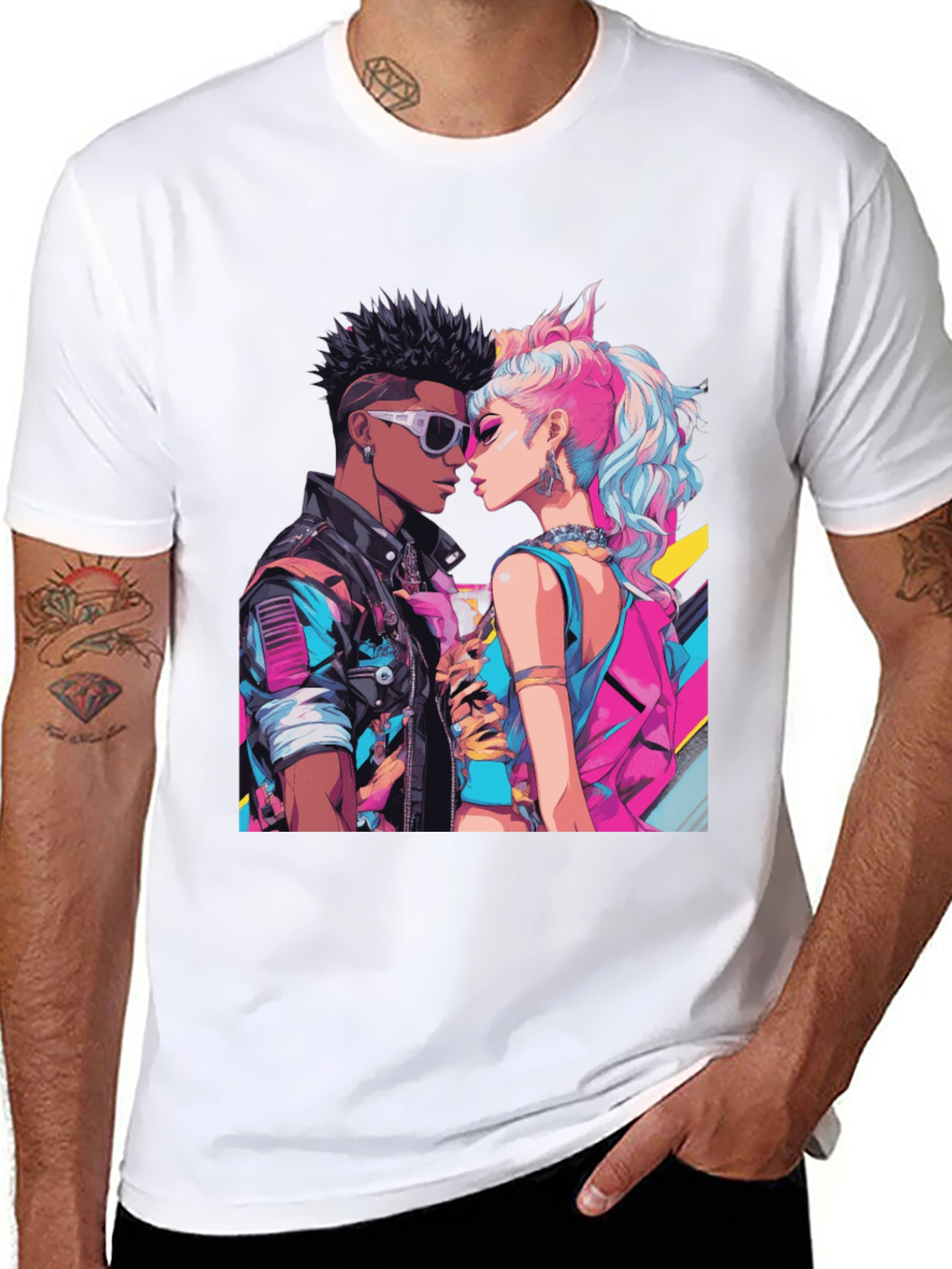 Black Retro Romance Graphic Tee - Cool Couple T-Shirt view 8