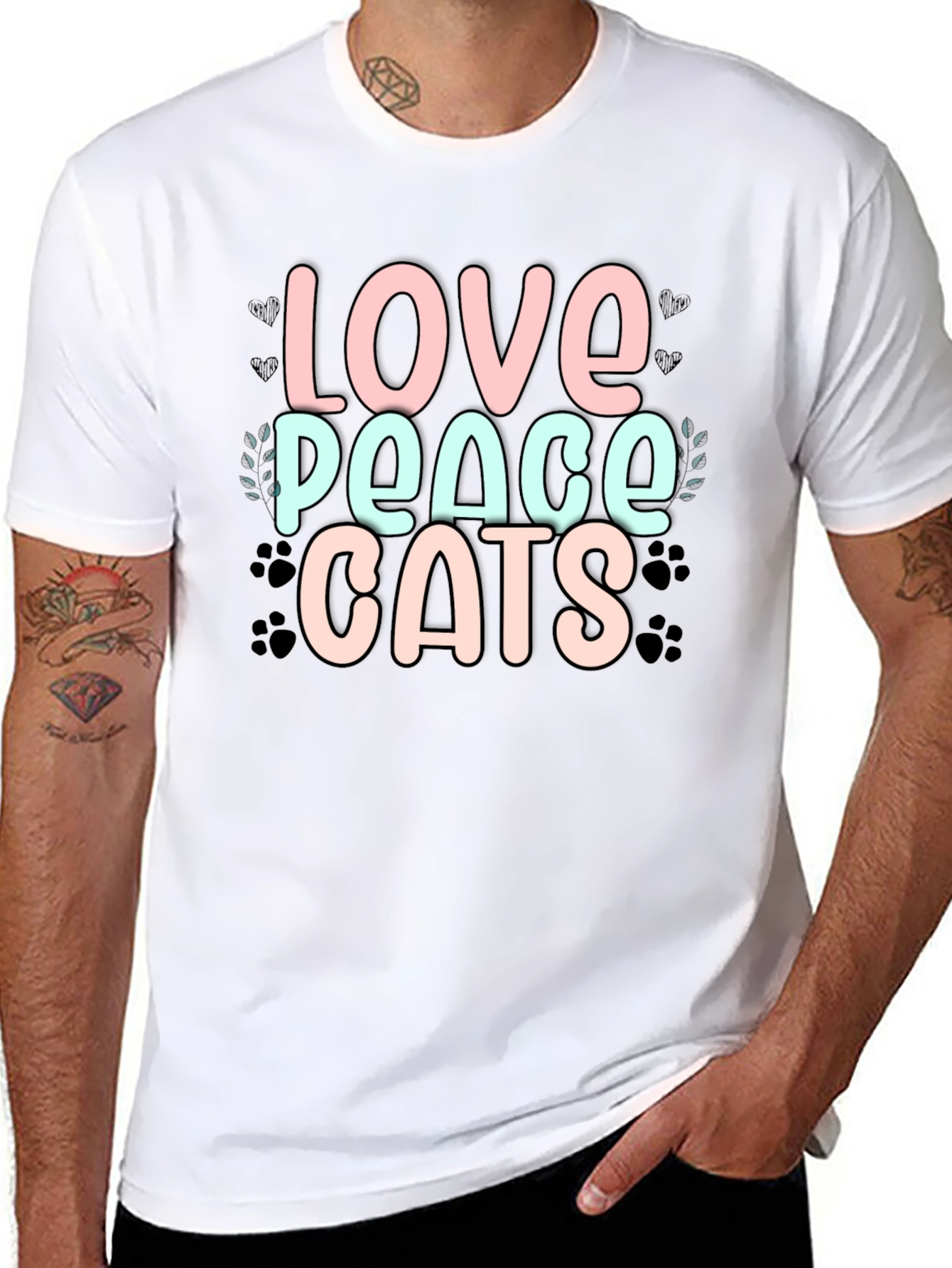 Love Peace Cats Black T-Shirt - 8