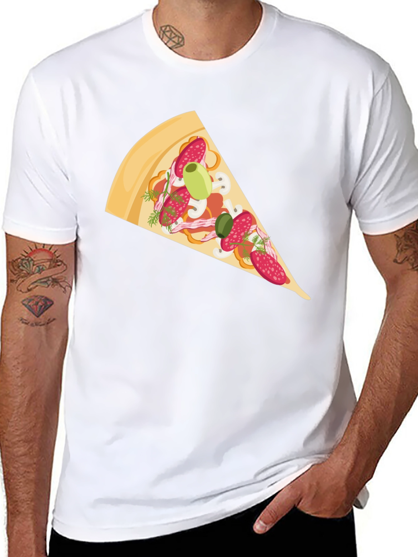 Black Pizza Slice Graphic Tee - Casual Black T-Shirt view 8