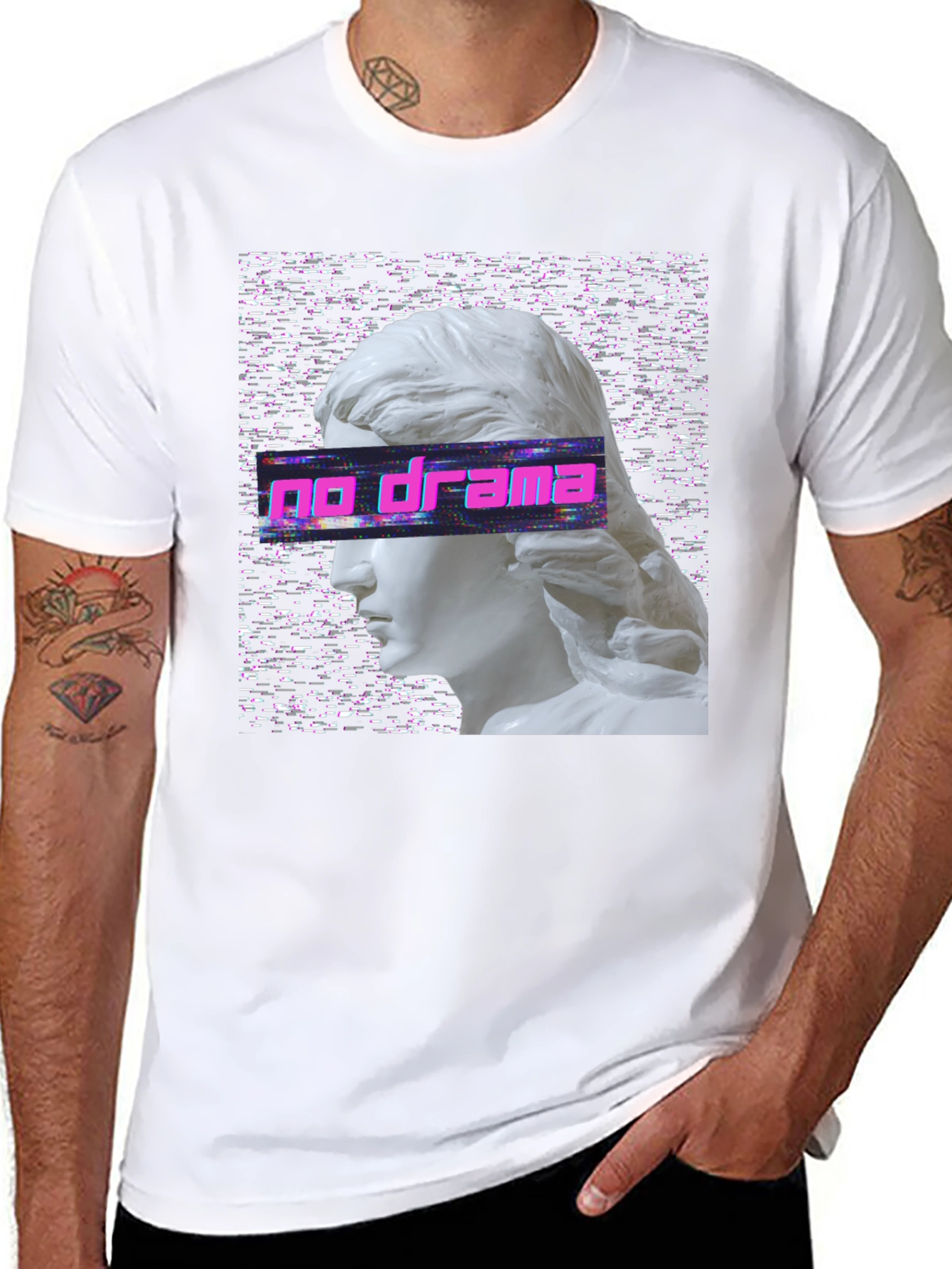 Black No Drama Vaporwave T-Shirt view 8