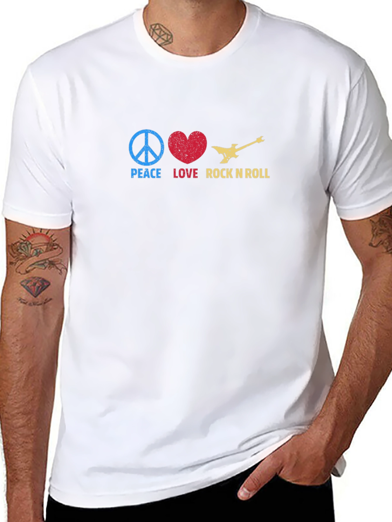 Black Peace Love Rock N Roll Graphic Tee - Black view 8