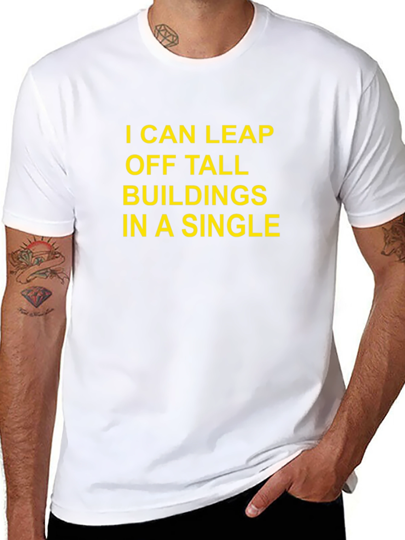 Black Humorous "Leap Buildings" Black T-Shirt view 8