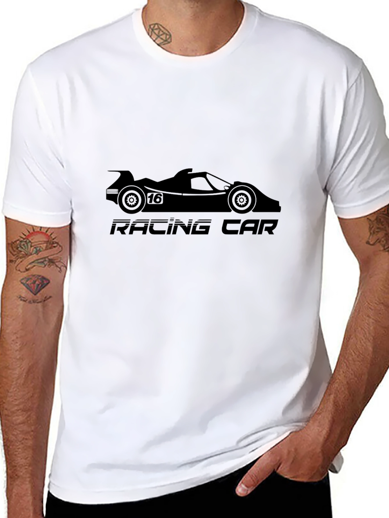 Black Racing Car Graphic Tee - Black Cotton T-Shirt view 8