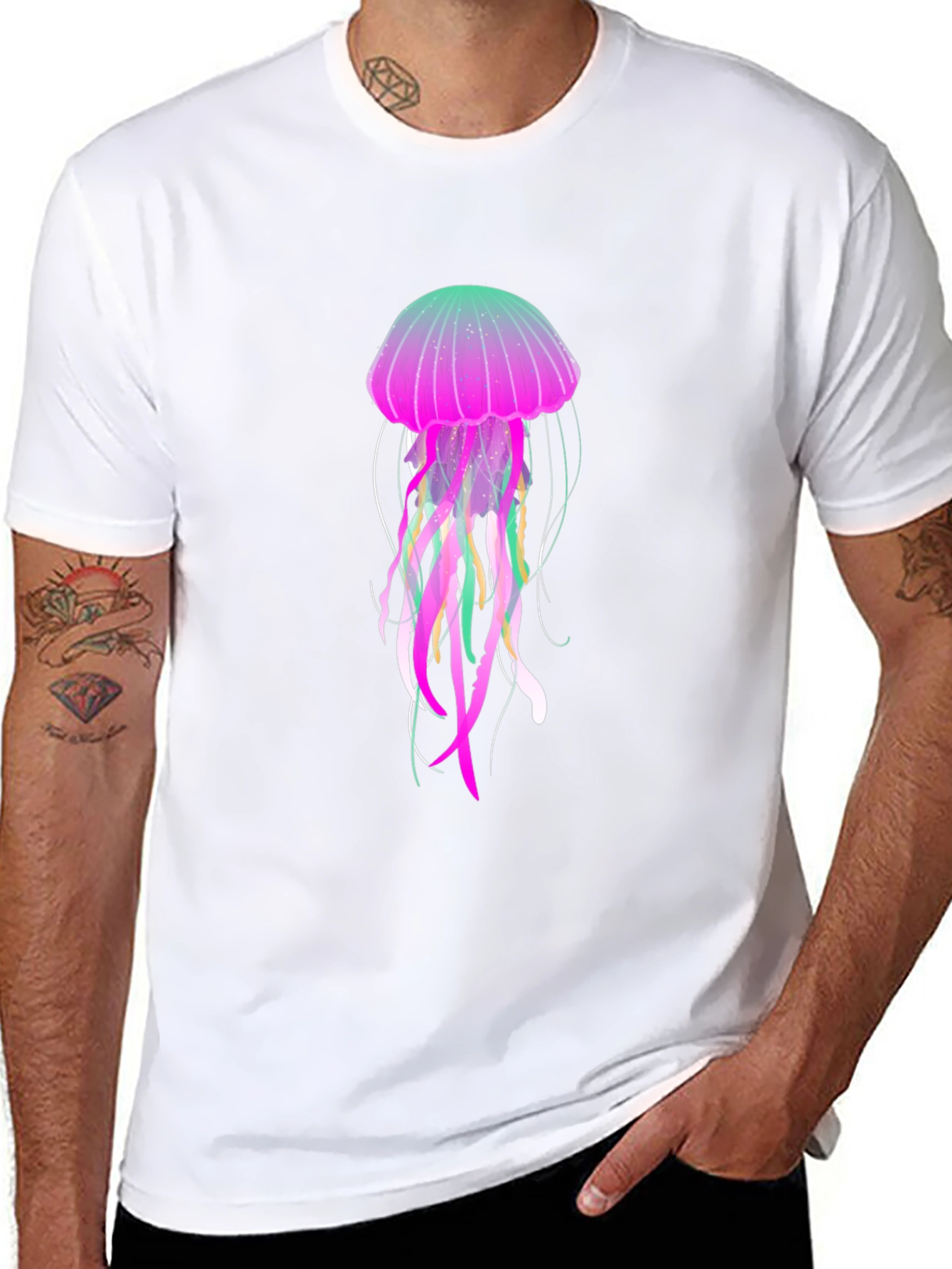 Black Neon Jellyfish Graphic Black T-Shirt view 8