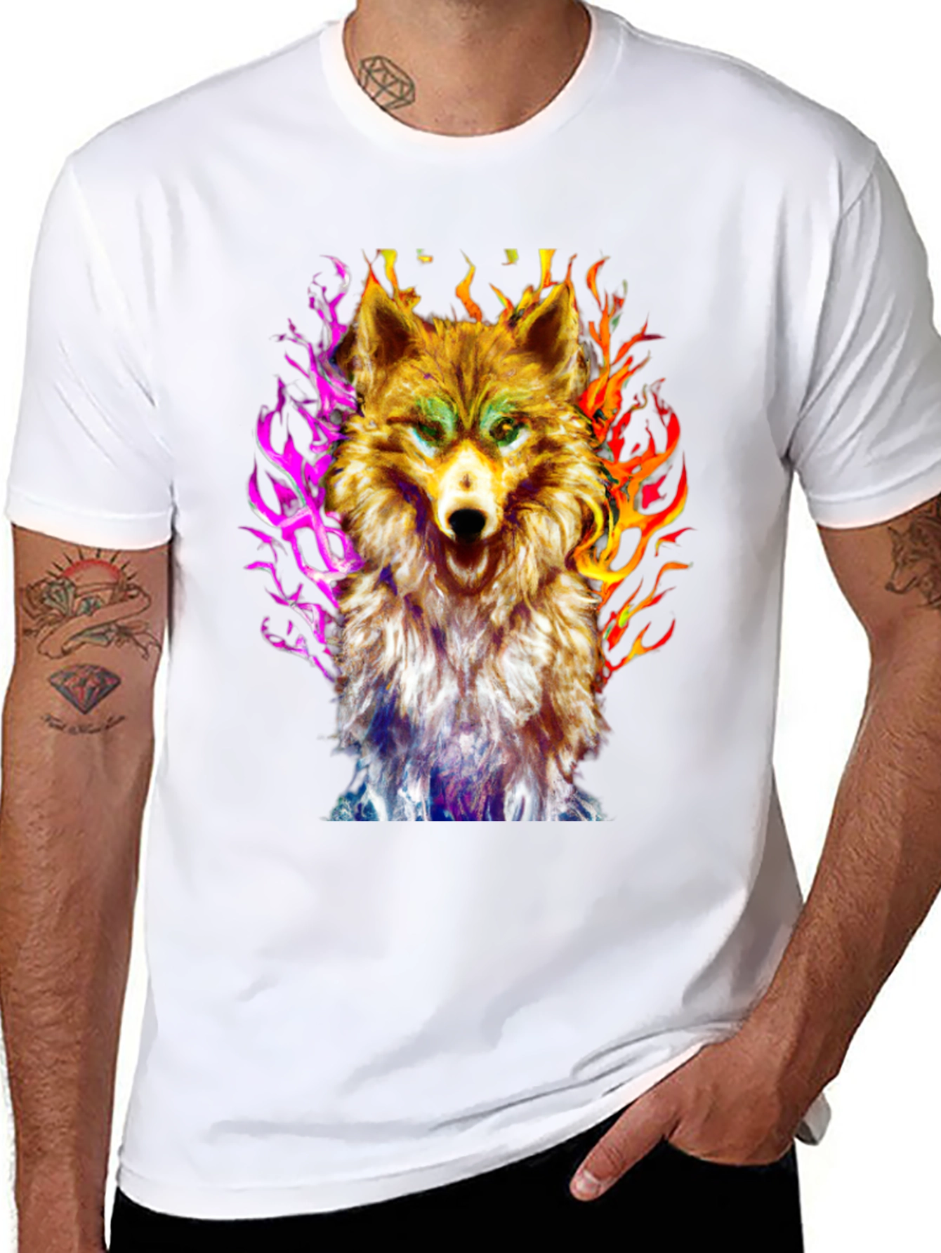 Black Fiery Wolf Graphic Tee - Black Cotton view 8