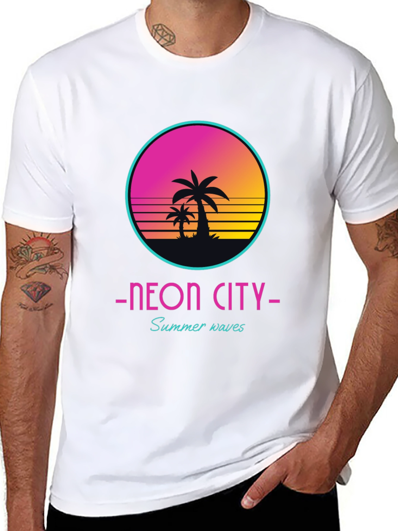 Black Neon City Summer Waves Graphic Tee view 8