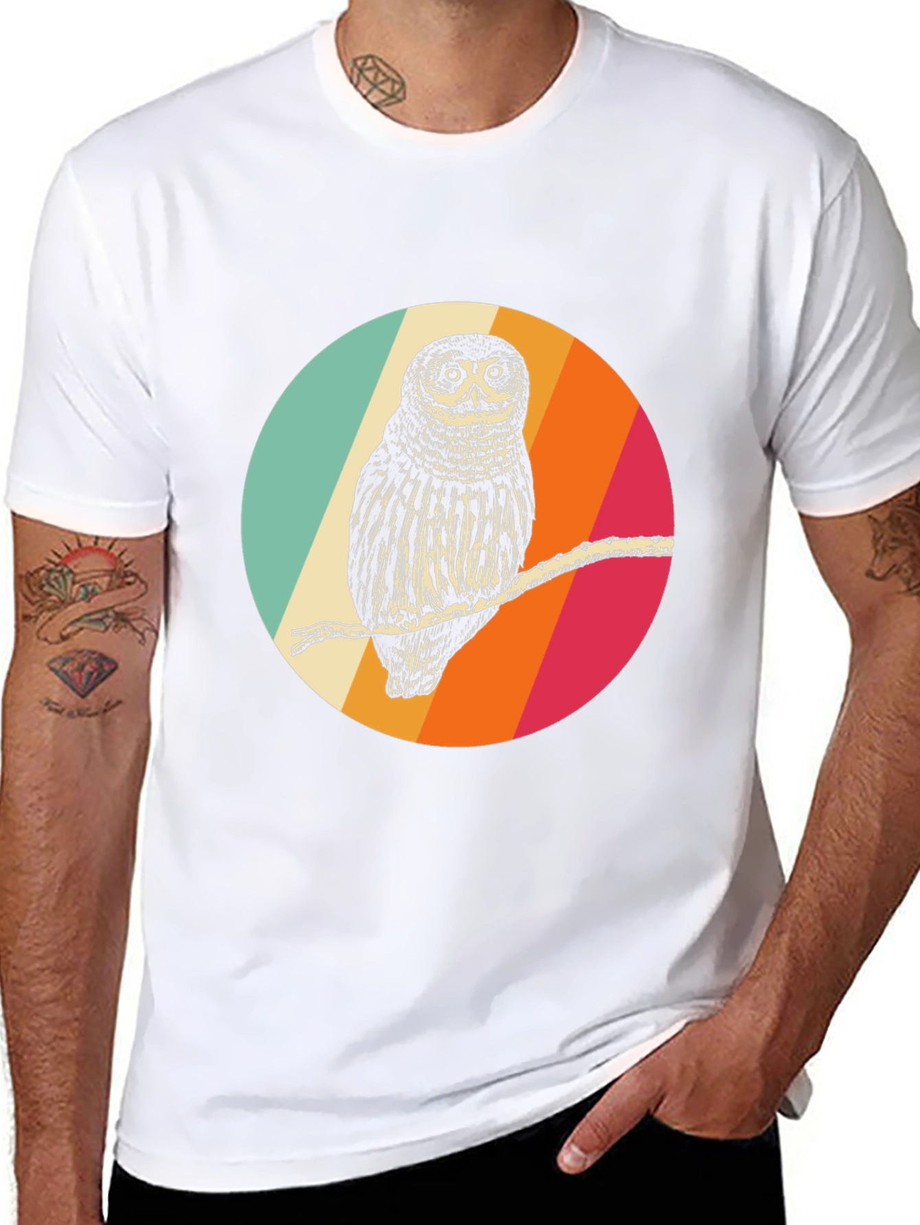 Black Retro Owl Graphic Tee - Men's Black T-Shirt view 8