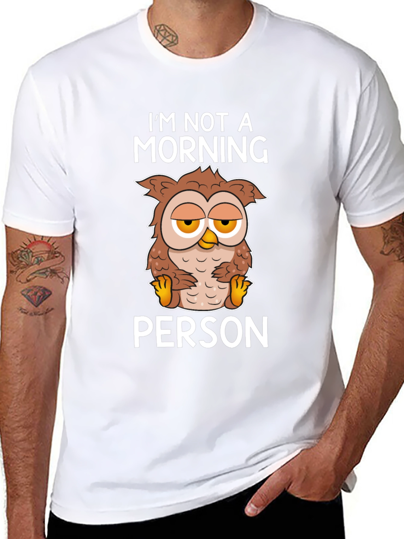 Black I'm Not A Morning Person Owl Graphic Tee view 8