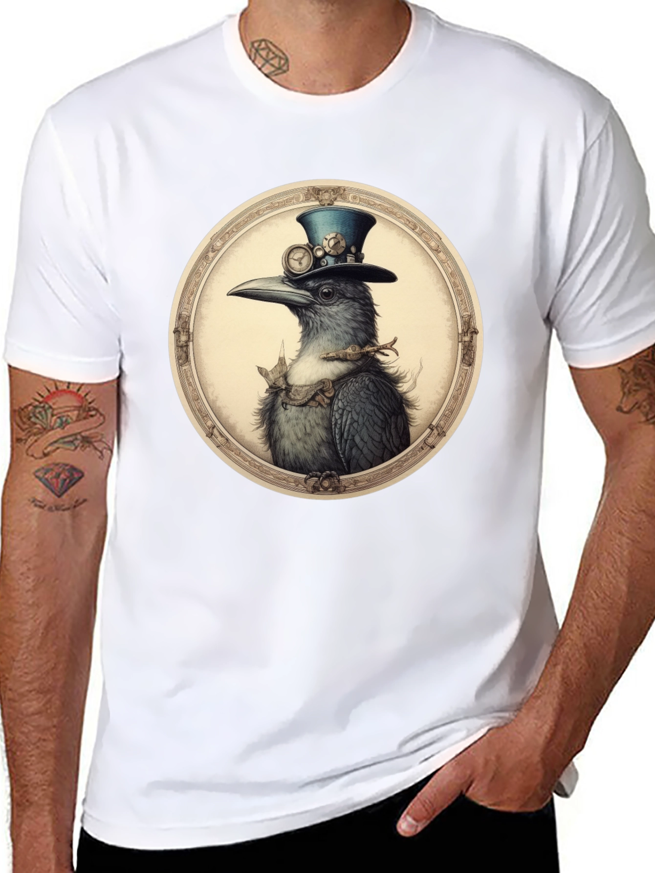 Steampunk Crow Graphic T-Shirt - 8