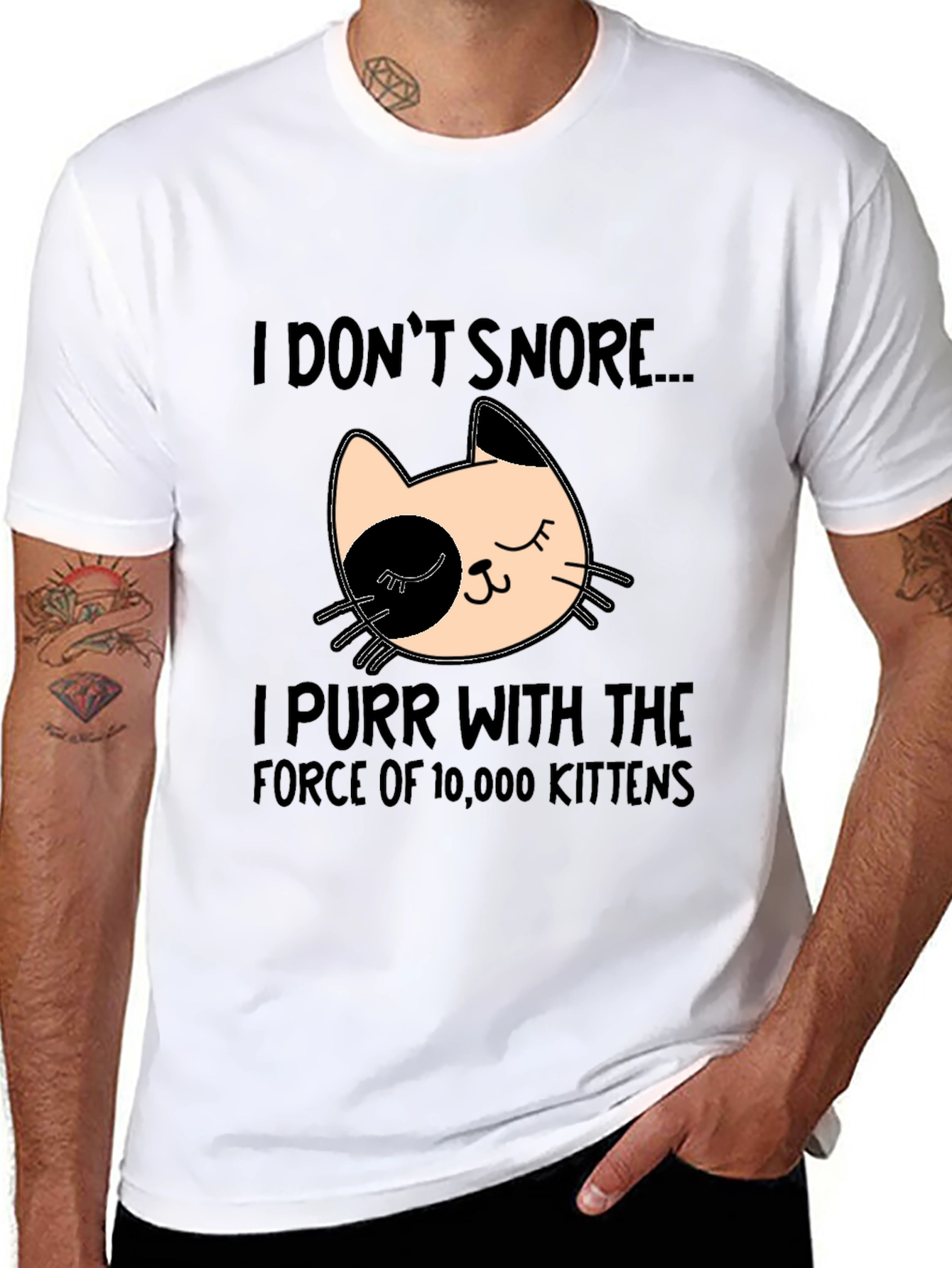 Black Funny Cat Purr T-Shirt - I Don't Snore view 8