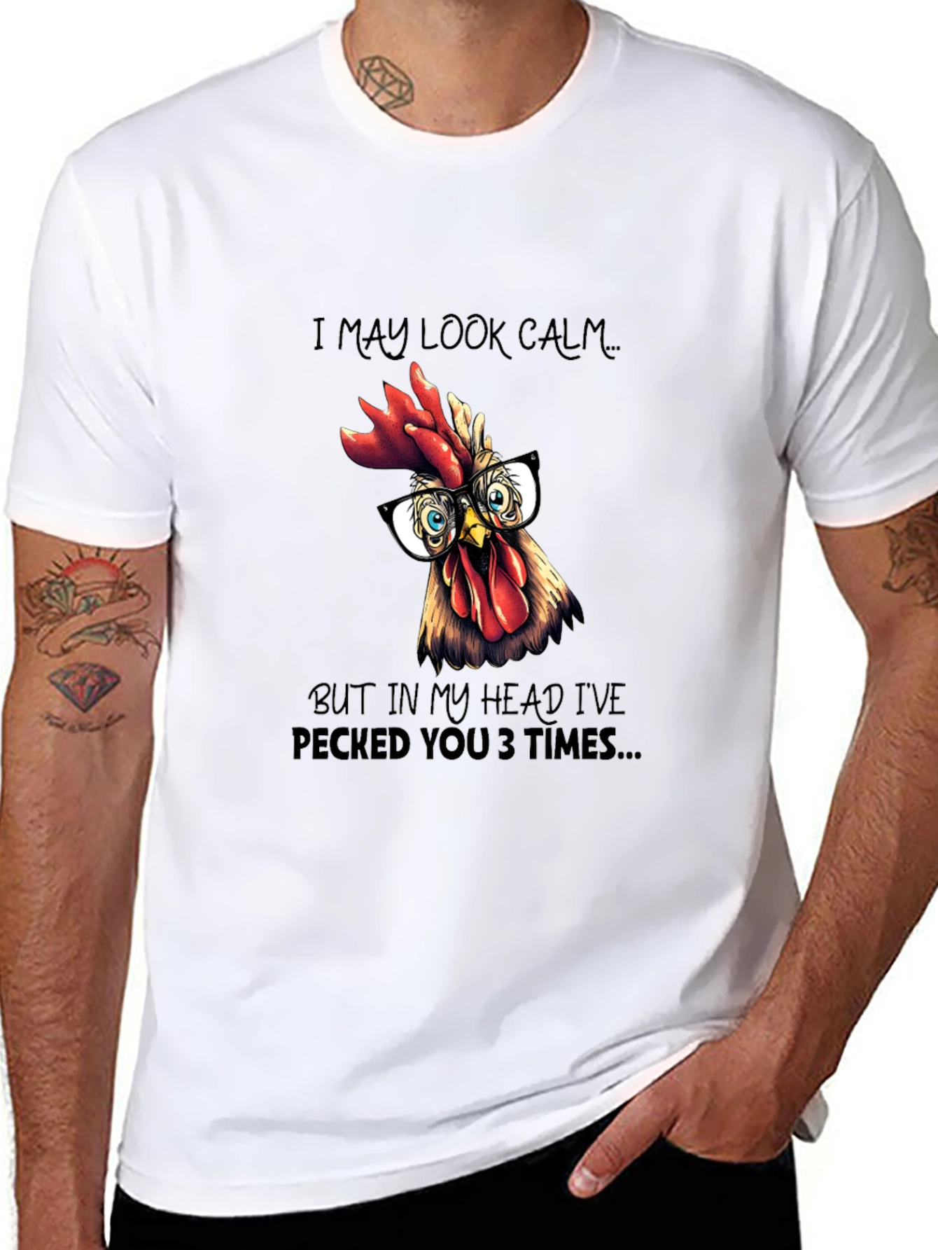 Black Funny Chicken T-Shirt - I May Look Calm view 8