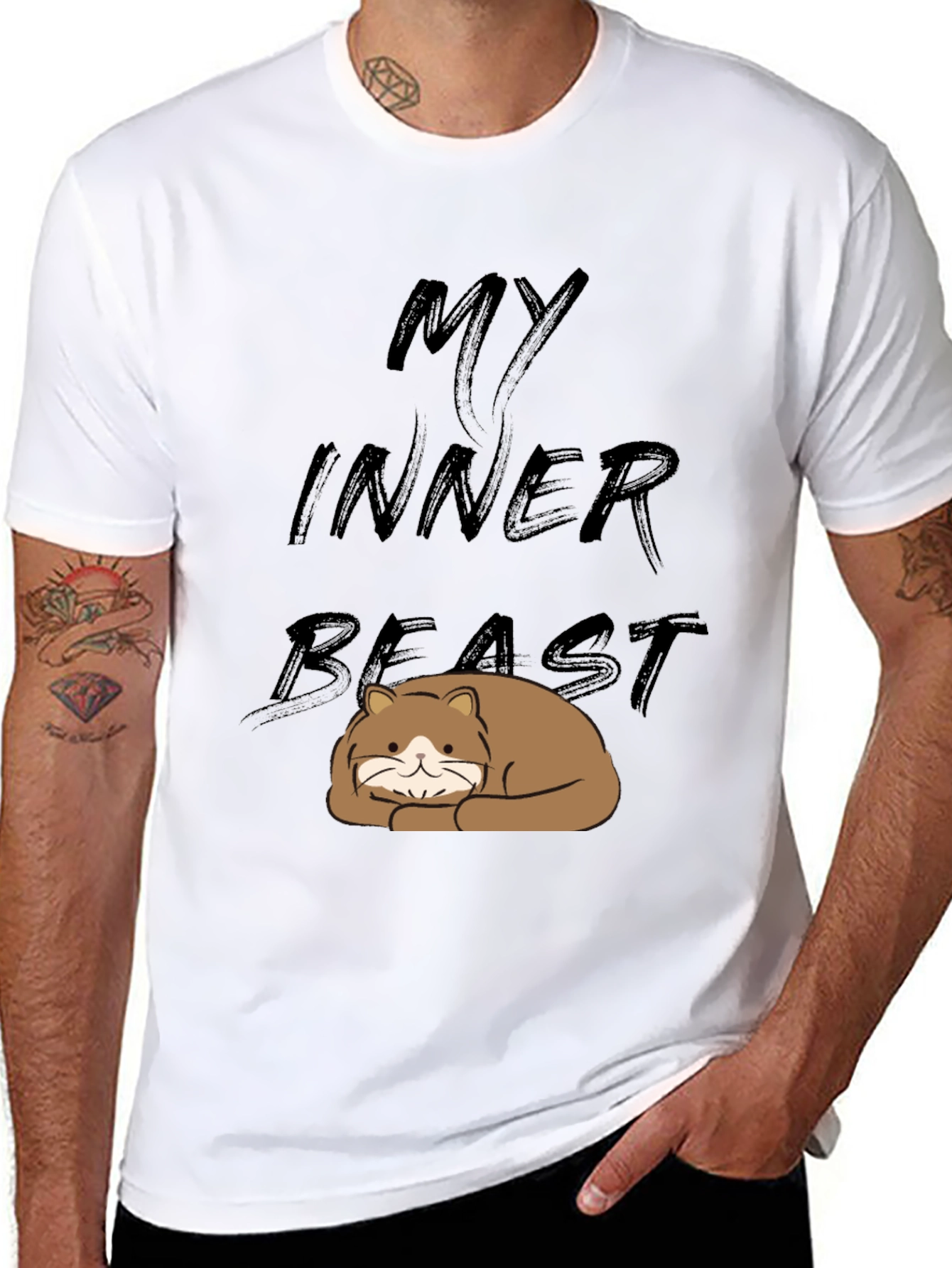 Black My Inner Beast T-Shirt - Cute Cat Graphic Tee view 8