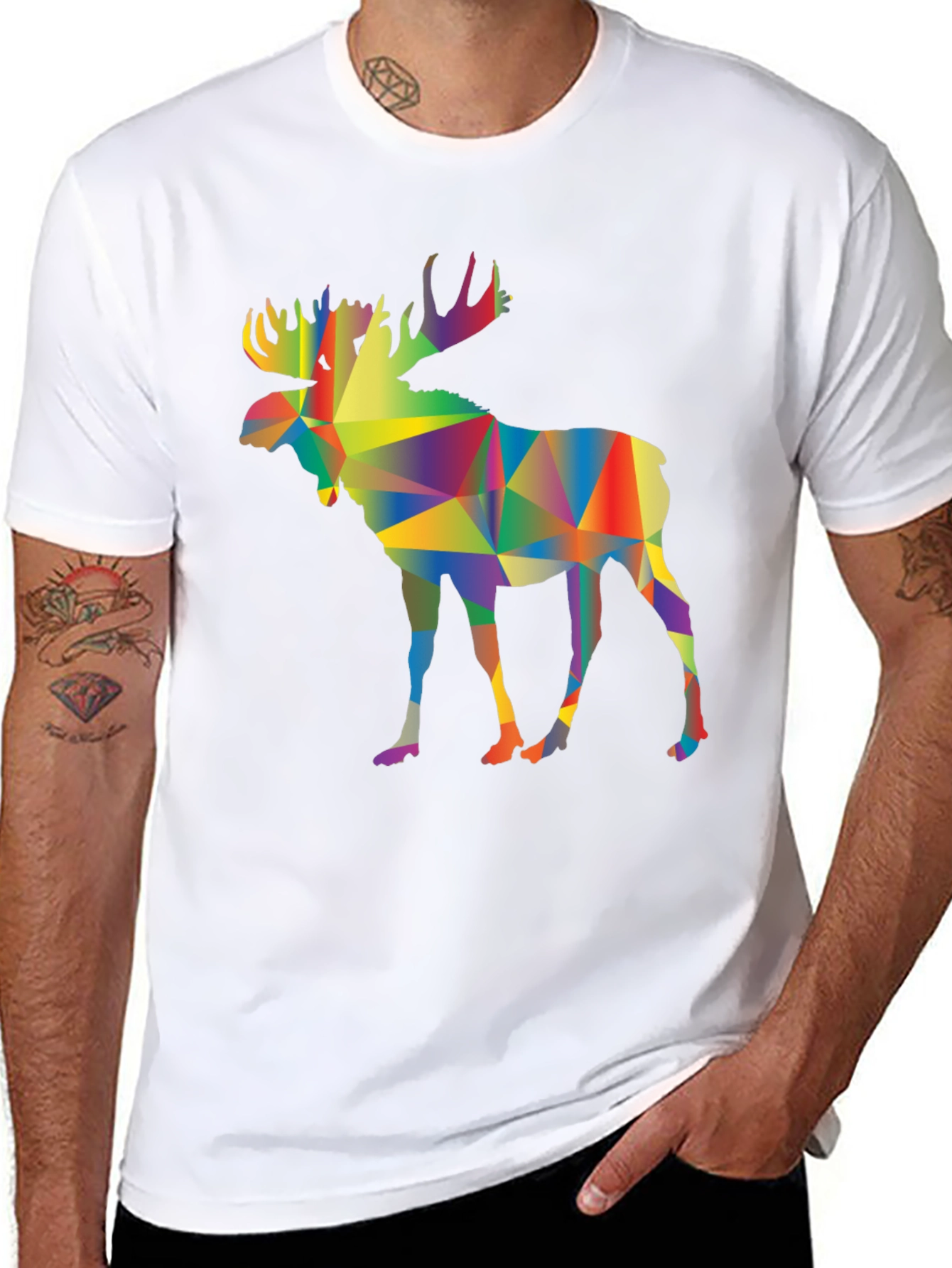 Black Geometric Moose Graphic Tee - Black view 8