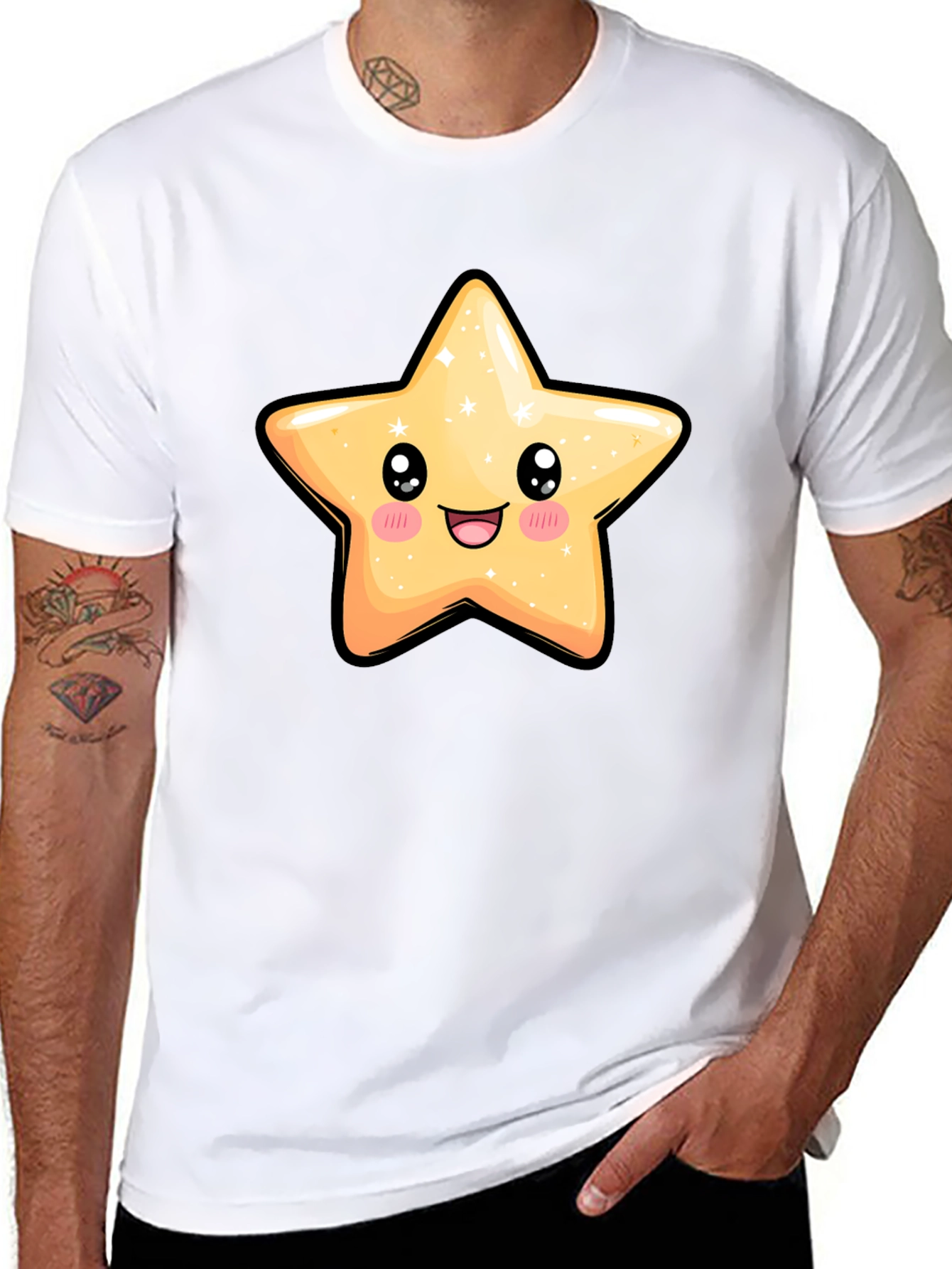 Black Cute Star Graphic Black T-Shirt view 8