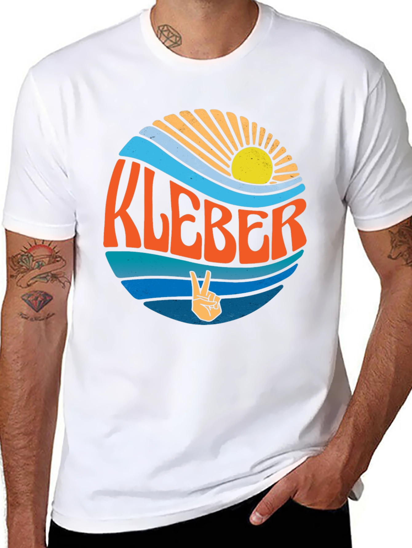 Black KLEBER Retro Graphic T-Shirt - Peace Sign view 8