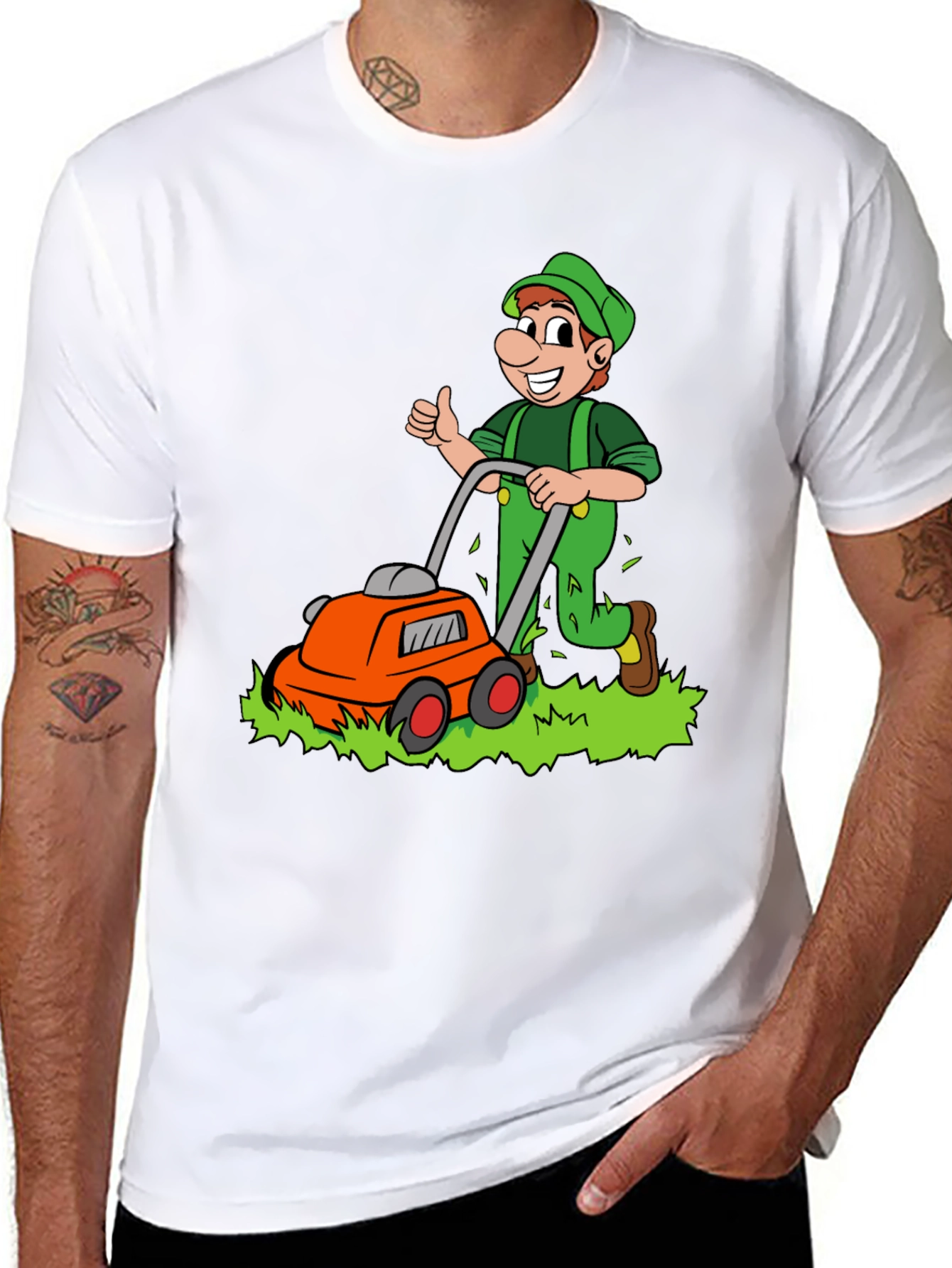 Black Lawn Mower Man T-Shirt - Cartoon Graphic Tee view 8