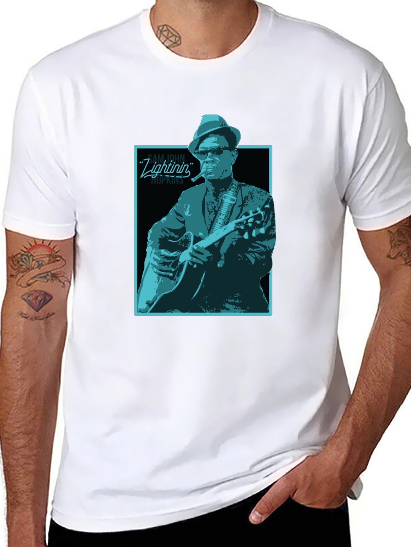 Black Lightnin' Hopkins Graphic Tee - Black Cotton T-Shirt view 8