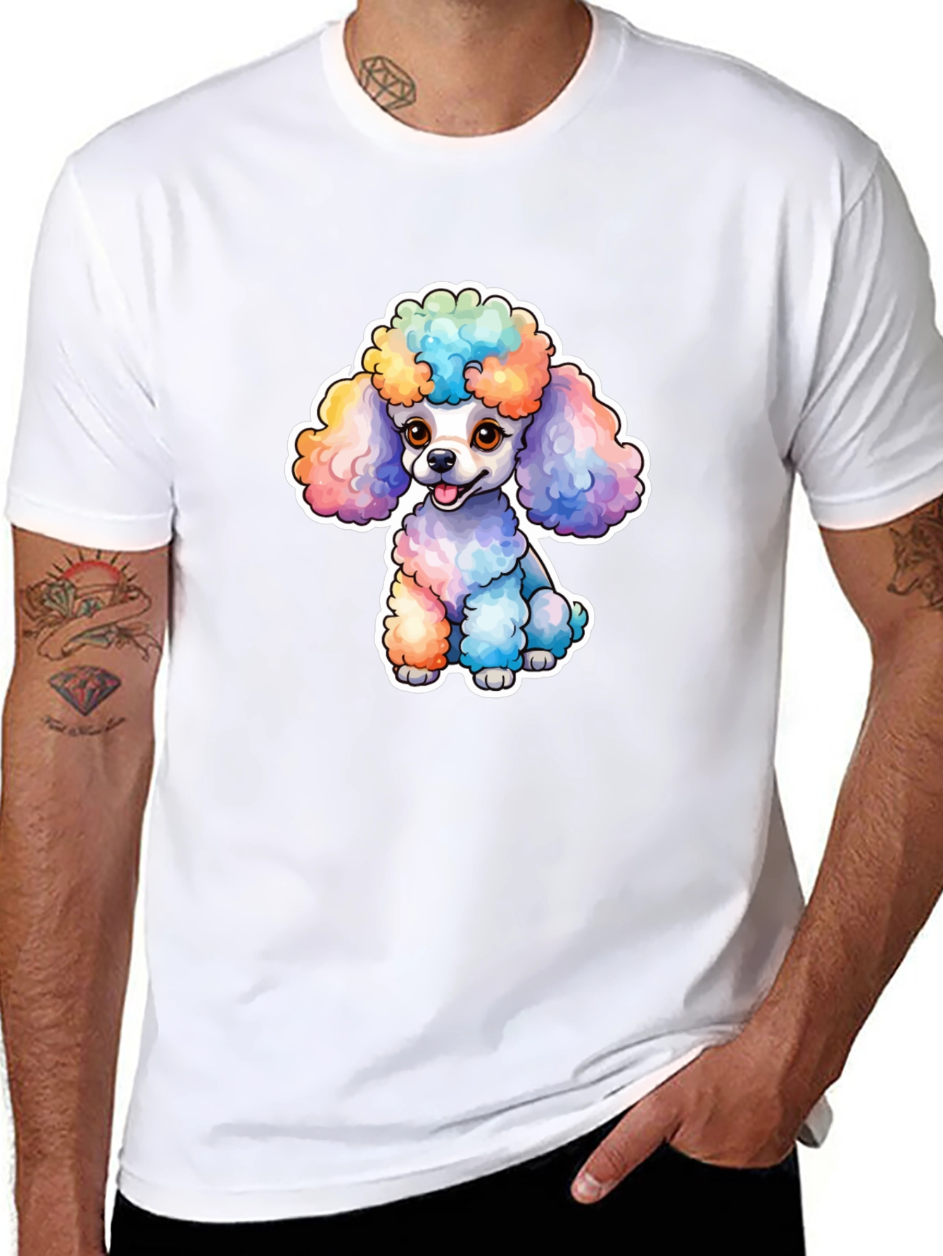 Black Rainbow Poodle Graphic Tee - Cute Dog T-Shirt view 8
