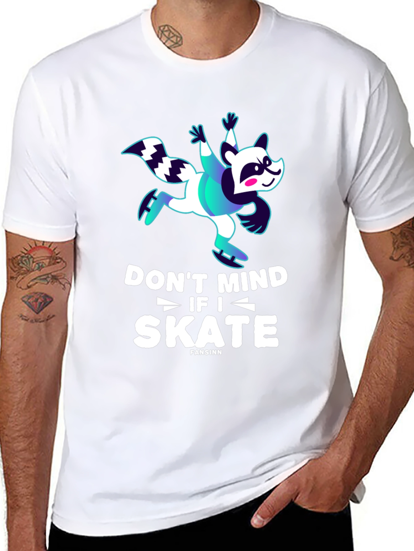 Black Funny Skater Raccoon Graphic T-Shirt view 8