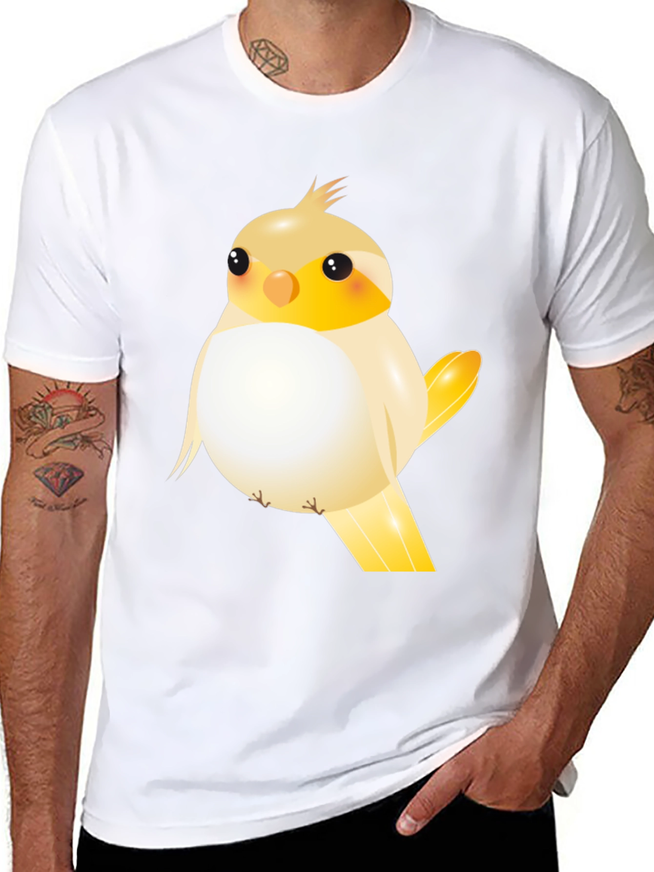 Black Cute Cartoon Bird Graphic T-Shirt view 8