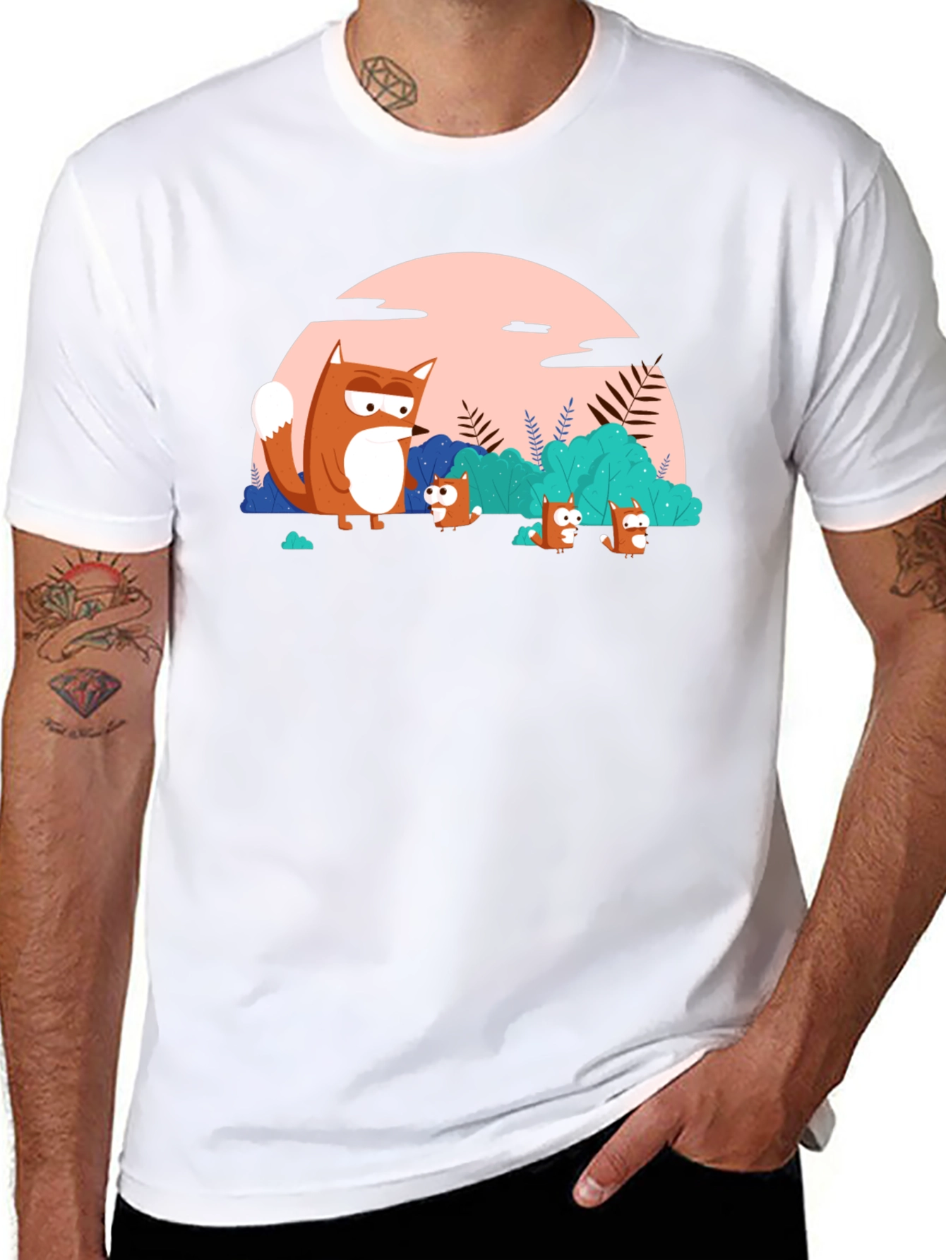 Black Cartoon Fox Family Black T-Shirt view 8