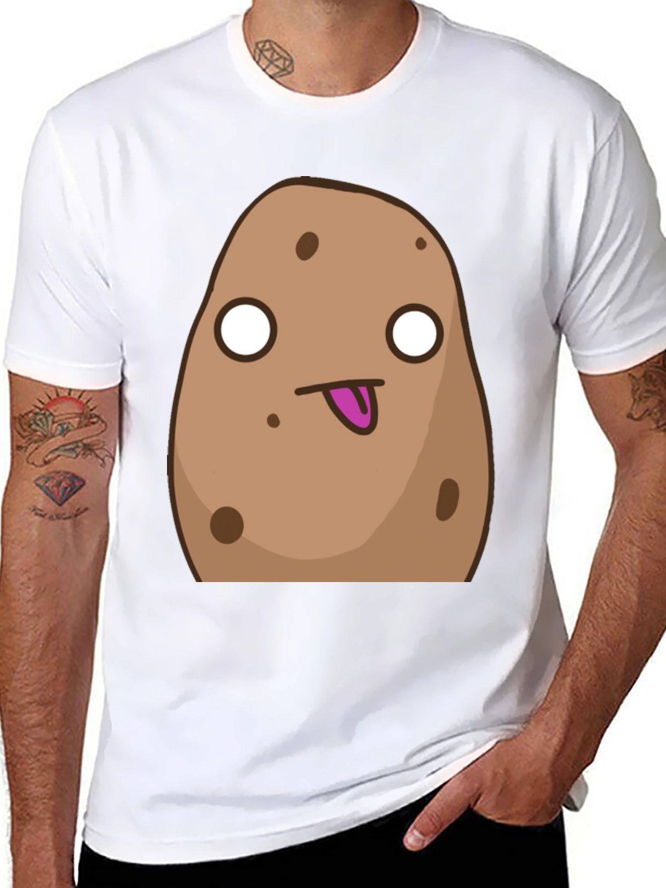 Black Funny Cartoon Potato Graphic Black T-Shirt view 8