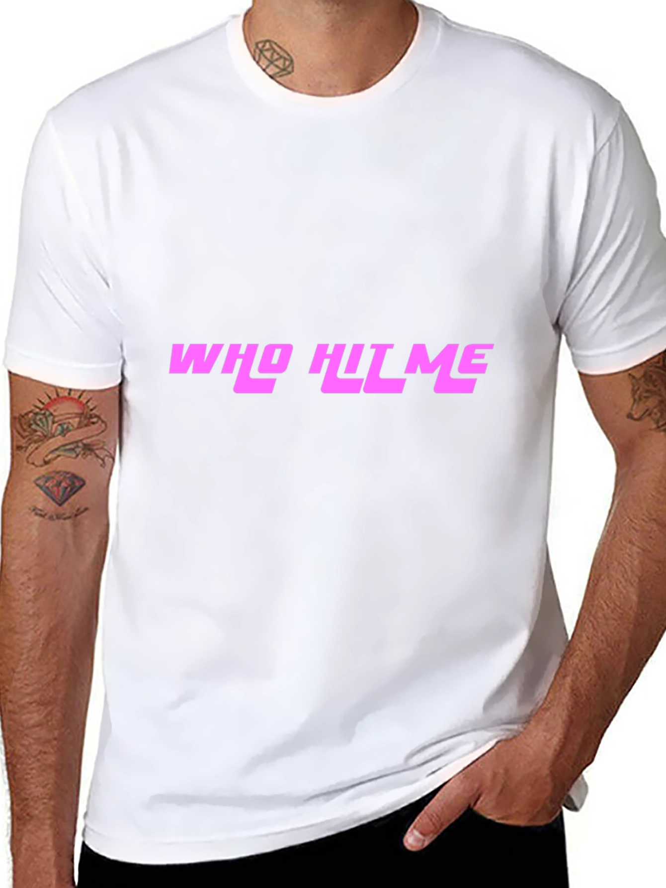 Black Who Hit Me? Novelty Graphic Tee - Black Cotton Blend view 8