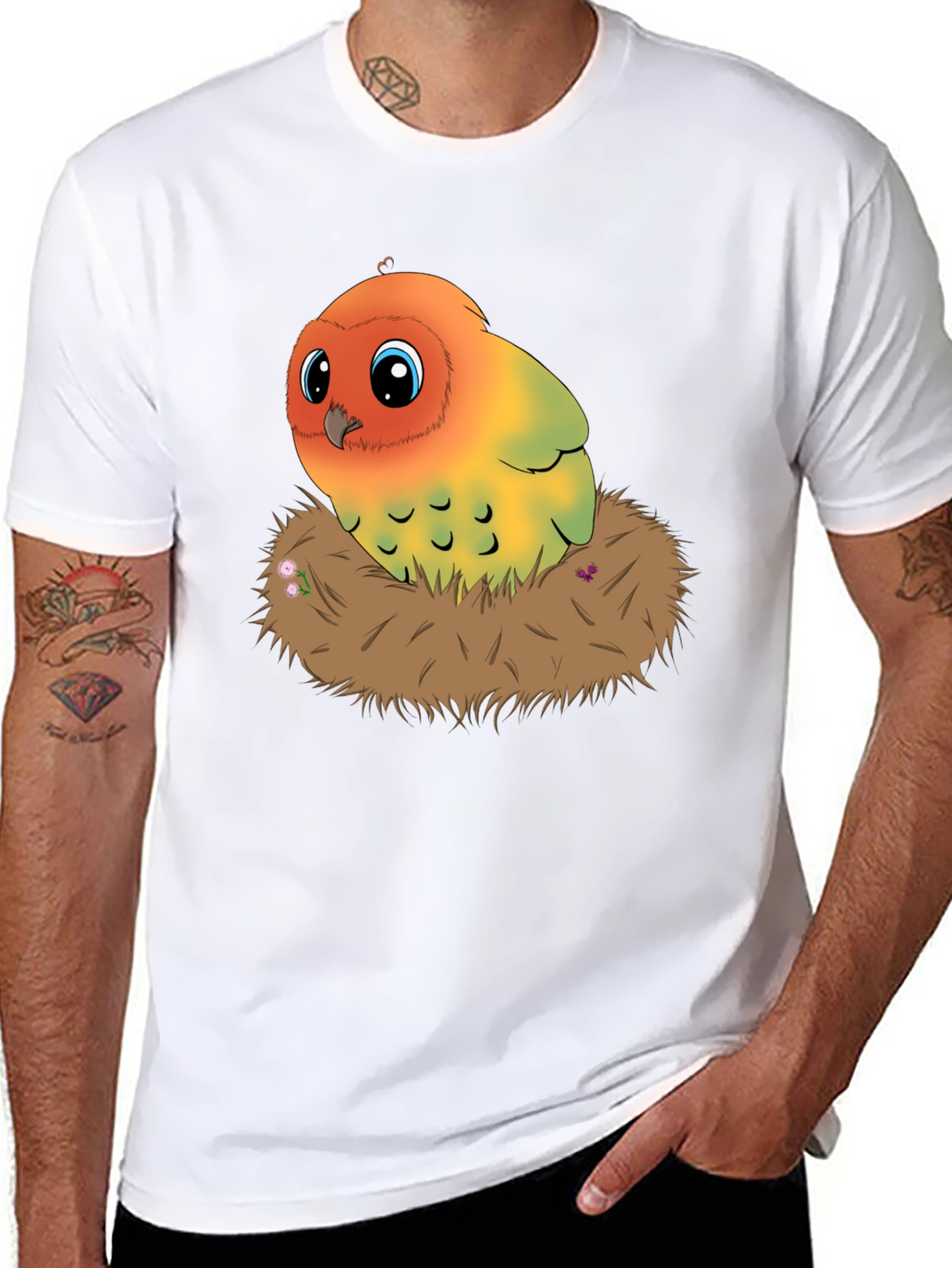 Black Cute Lovebird in Nest Graphic Tee view 8