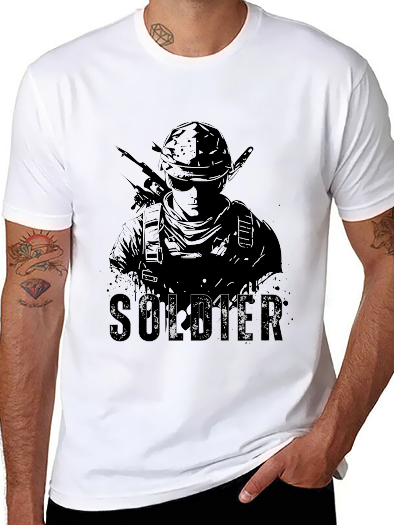 Black Soldier Graphic Tee - Black Cotton Blend Shirt view 8