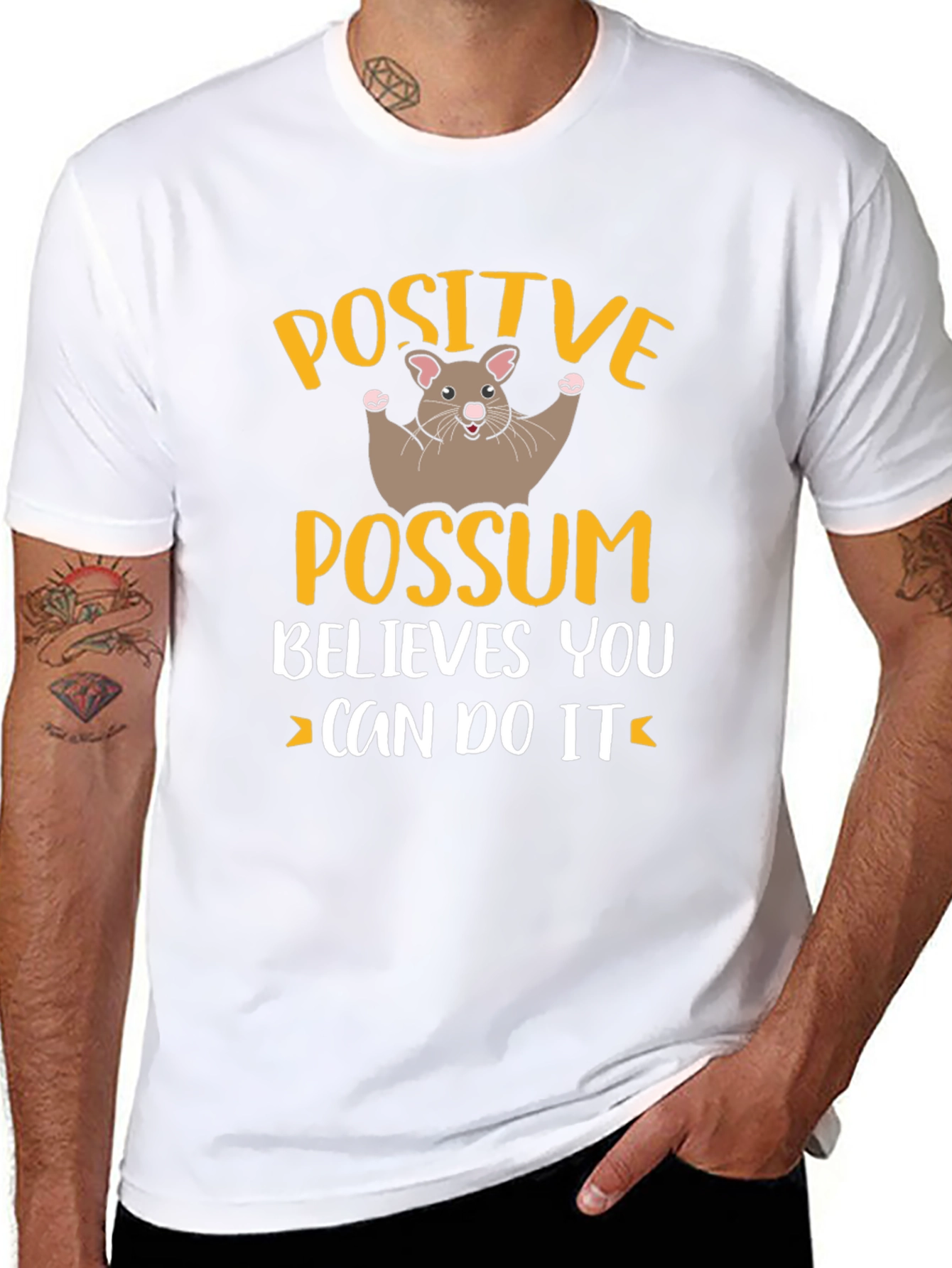 Black Positive Possum Believes in You Graphic Tee view 8