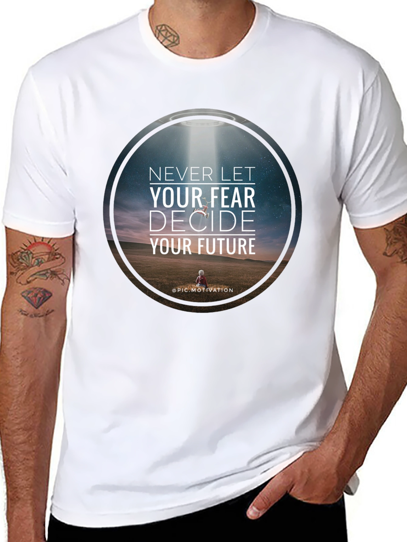 Black Motivational Graphic T-Shirt: Never Let Fear Decide view 8